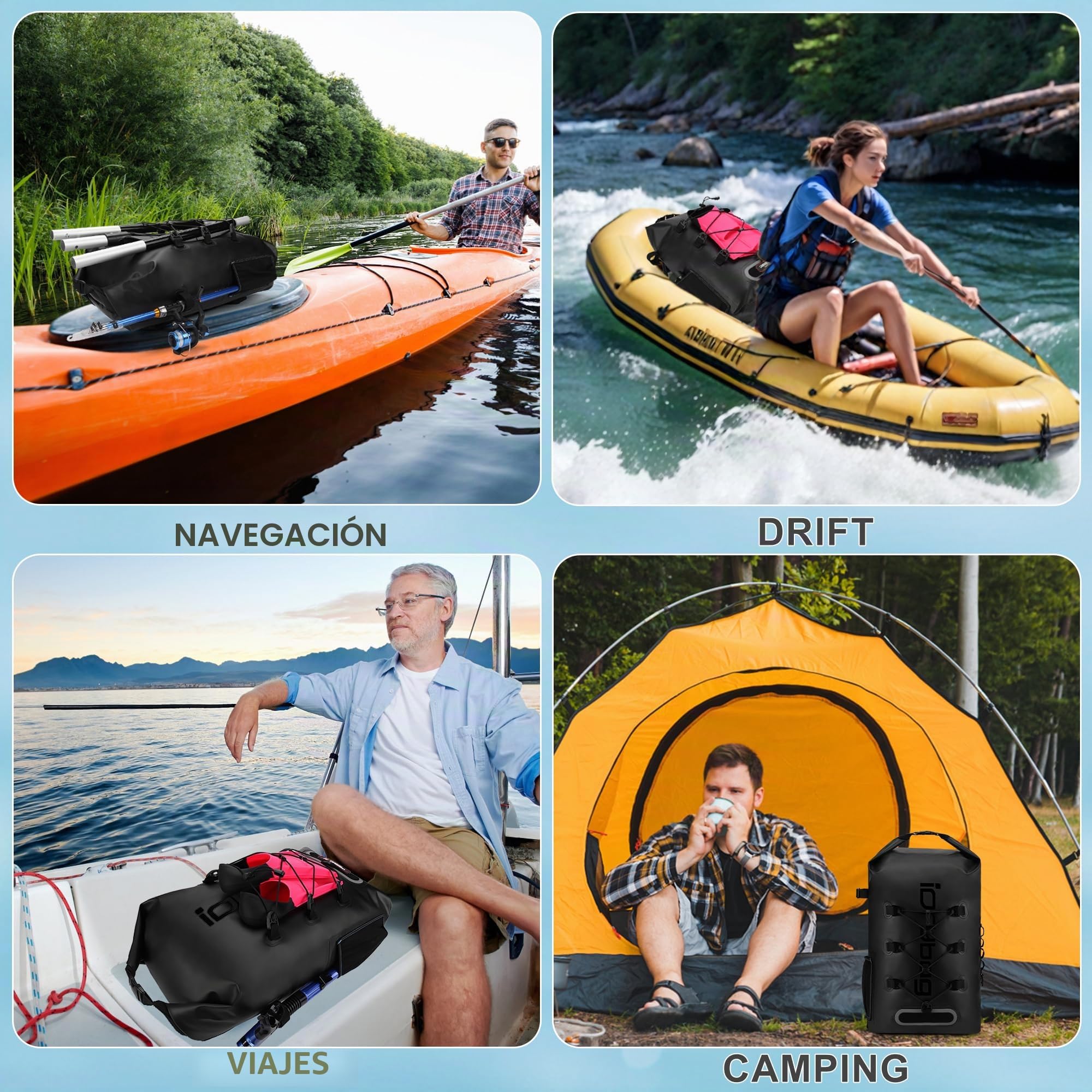 IDRYBAG Mochila Impermeable para Hombres y Mujeres, Bolsas Secas Impermeables para Kayak