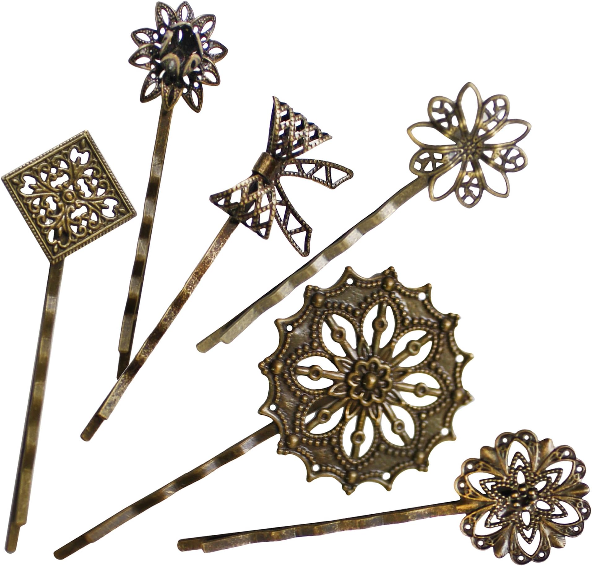 Lizzie Kay 6PCS Retro Vintage Metal Hair Pin Bobby Pins Flower Bow Royal Square Bronze Accessories