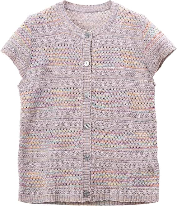 Amazon ココわく シニアファッション レディース かすりボーダー袖付き ベスト M L パープル ベスト 通販