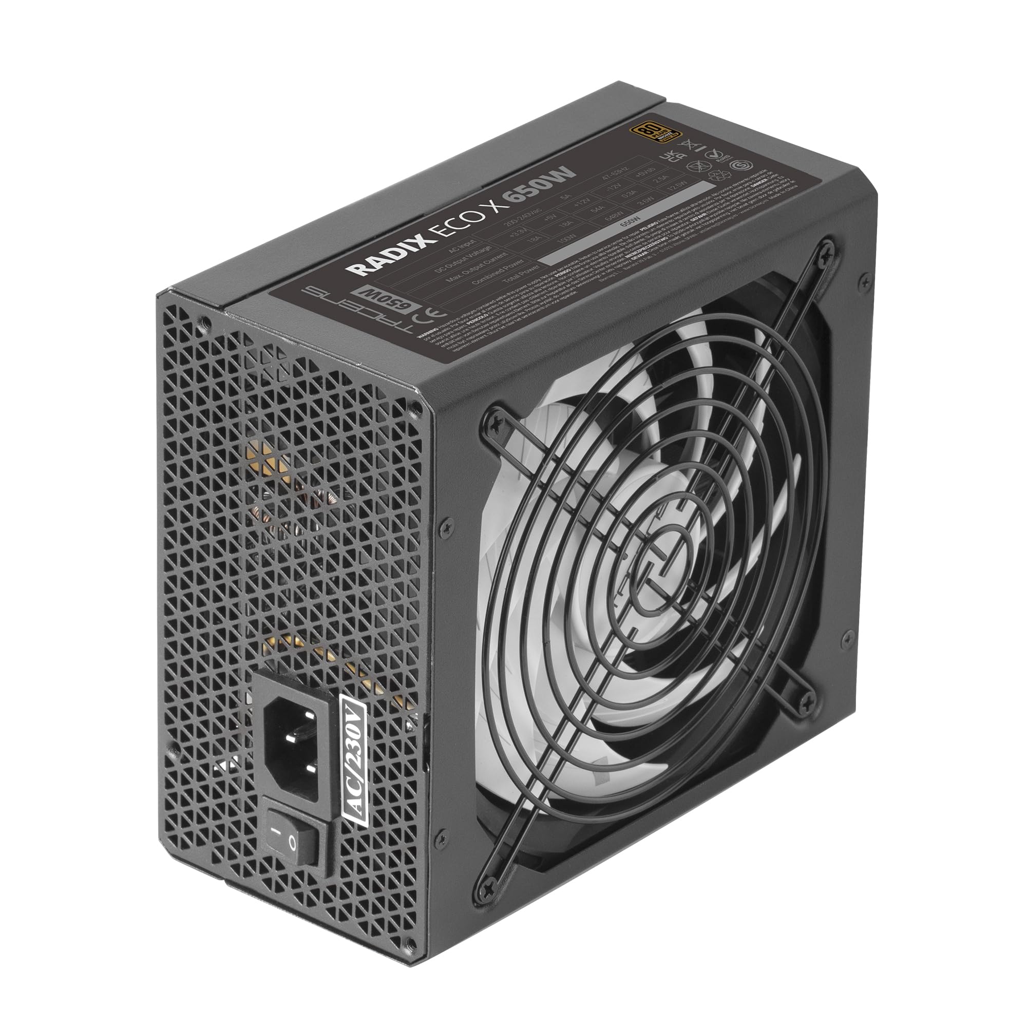 Tacens Radix ECO X 650 Alimentation ATX 650W, 80 Plus Bronze, Noir | Garantie 6 Ans, Ventilateur 140mm FDB, Certifié 80Plus Bronze, Efficacité Énergétique 86 %, SMD et DC-DC