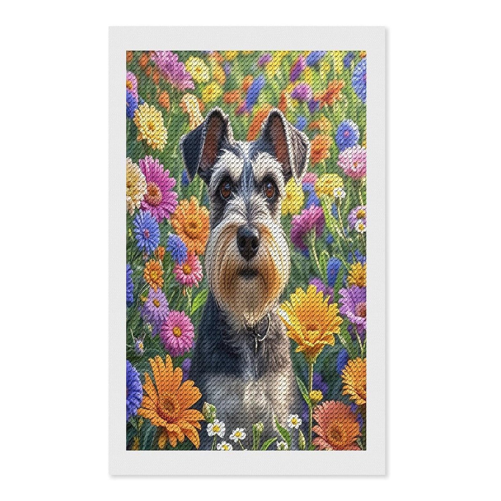 FekiLoot Schnauzer Diamond Painting Kits for Adults Full Round Drill Diamond Art Kits for Beginners 5D DIY Diamond Dots Paintings Diamonds Pictures Gem Art Home Wall Decor 12"x20"