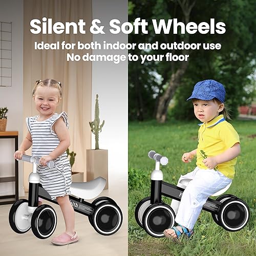 Miniatura 8 de Bicicleta de equilibrio de bebé para niños de 1 año, iluminación colorida de 12 a 24 meses, bicicleta de equilibrio para niños pequeños de 4 ruedas,