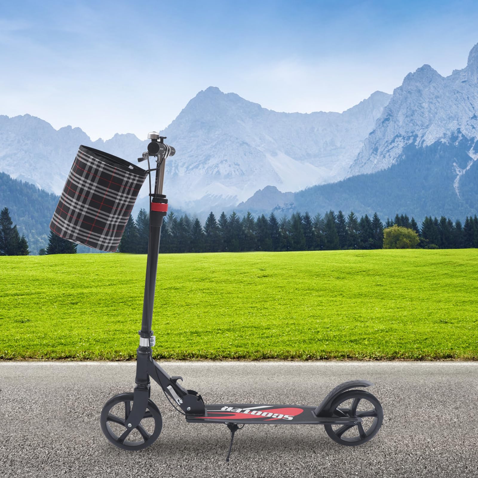 Trottinette pliable pour adultes/adolescents, en acier au carbone, avec frein à main, double suspension, garde-boue arrière et sac de rangement, capacité de charge jusqu'à 118 kg
