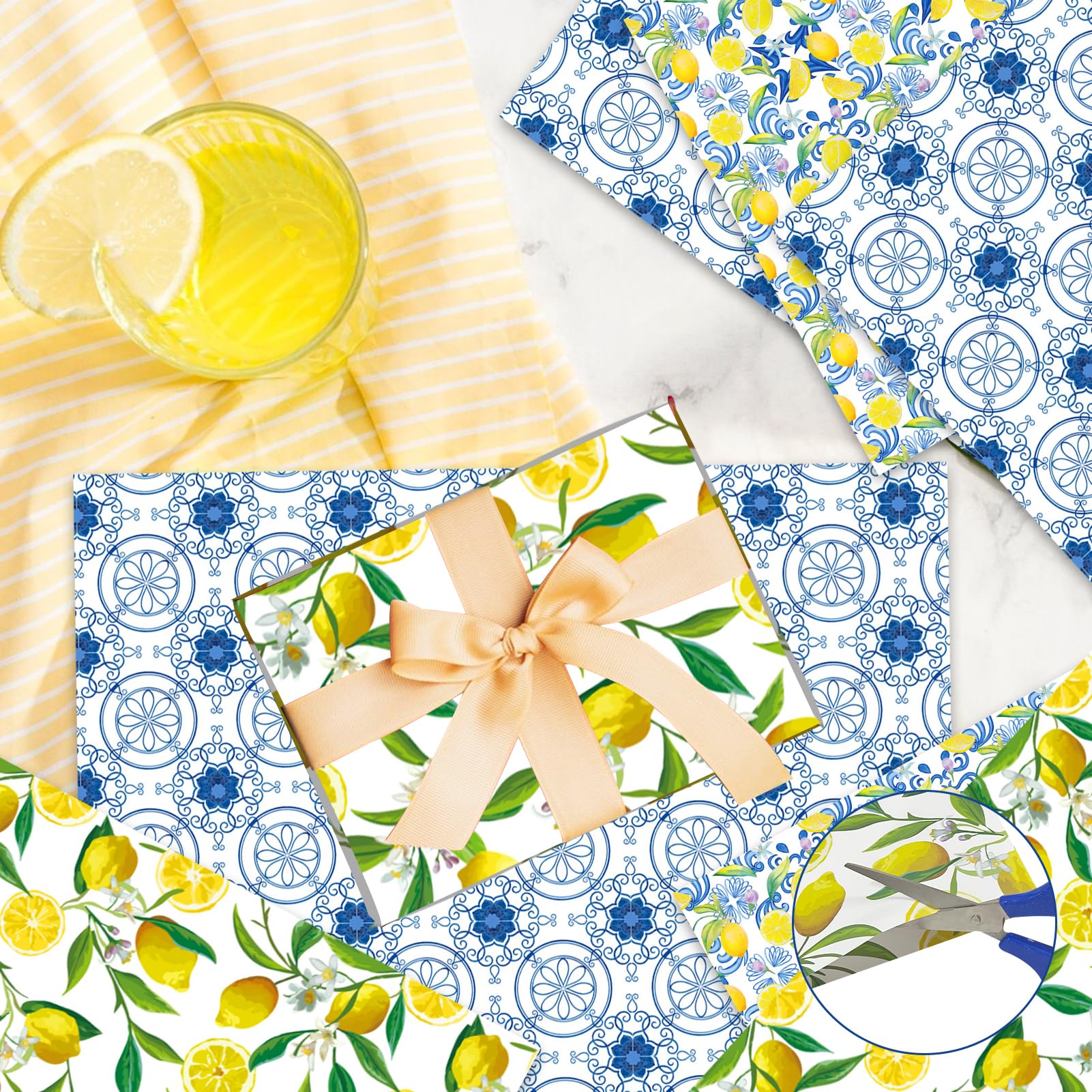 Amazon | カプリレモンラッピングペーパー 両面 4デザイン ブルー