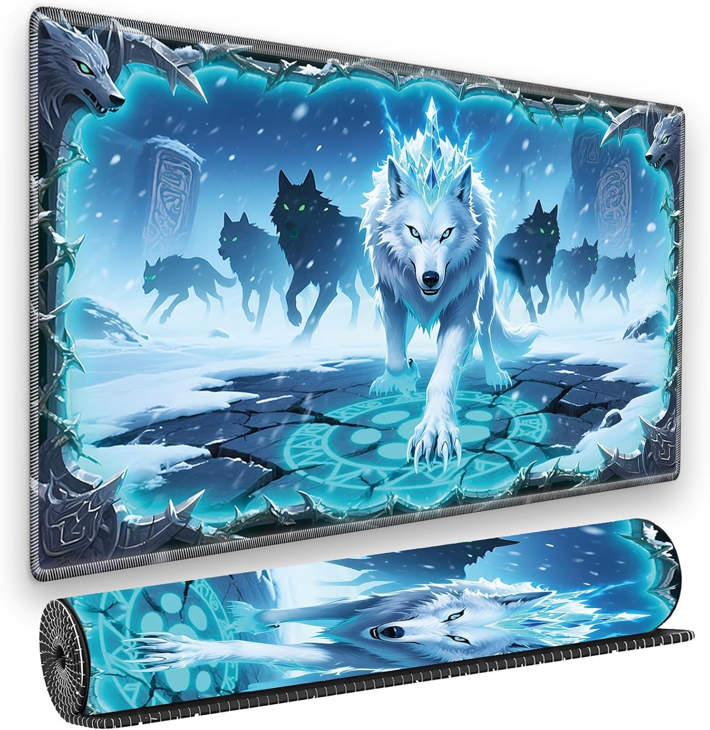 for MTG Playmat, for TCG Play Mat, 24 x 14 inches, Magic Game Card Mat Commander Playmat,Trading Card Inked Game Mat,Battle Game Rubber Non-Slip Mat - Wolf