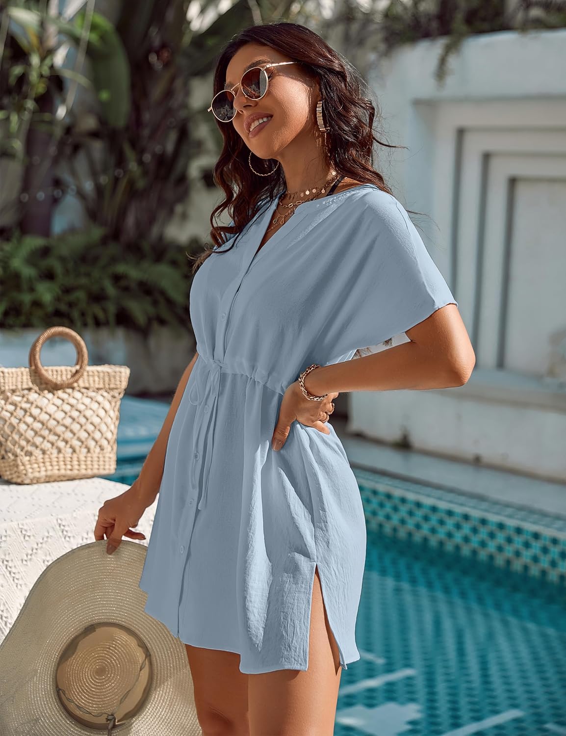 Blooming Jelly Women's Swimsuit Cover Ups Button Down Bathing Suit Coverups Bikini Beach Dress for Swimwear - Image 3