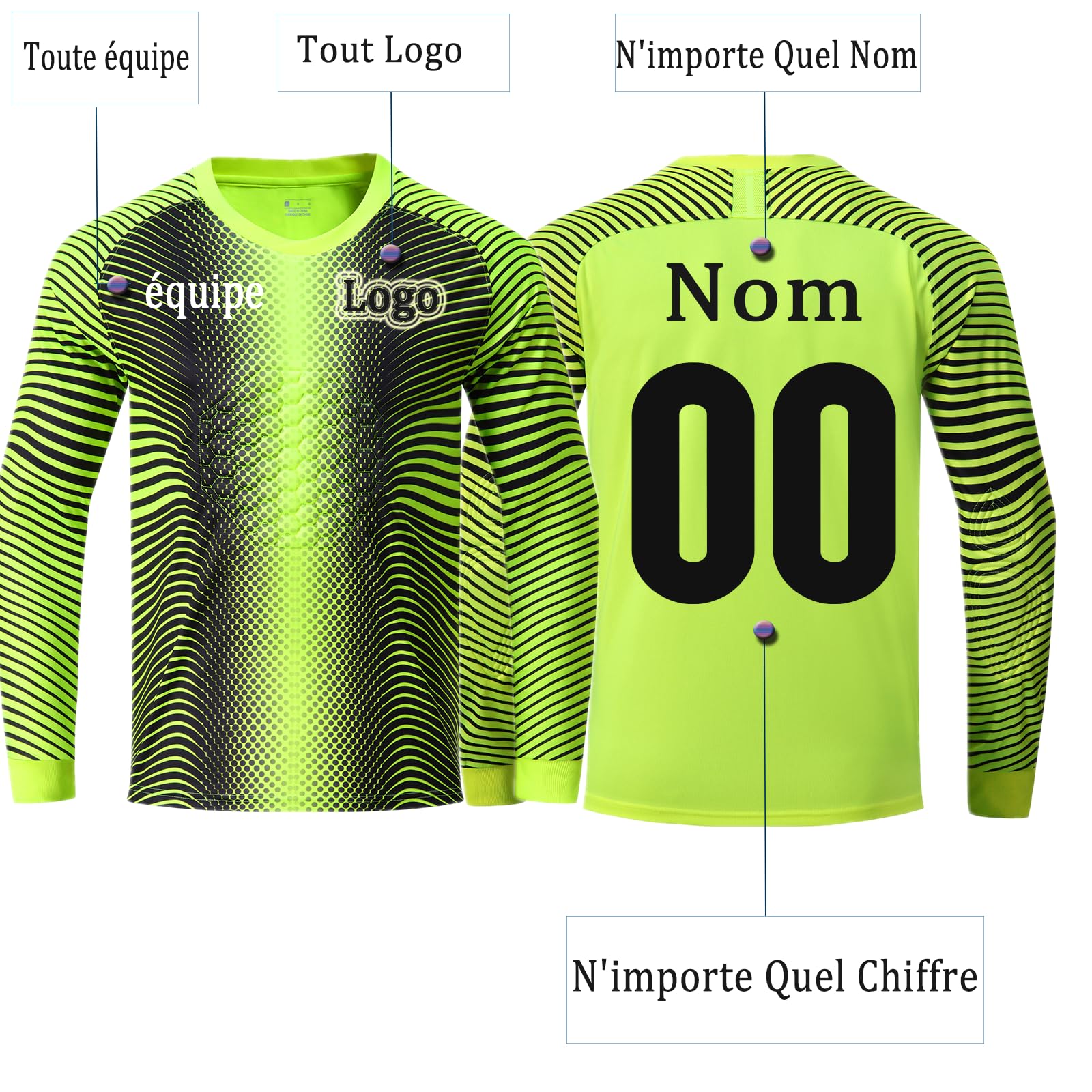 Maillot de Foot Gardien Adulte Enfant Personnalisé Equipement Gardien Foot Personnalisable avec Le Logo de l'équipe/Sponsor de Numéro de Nom