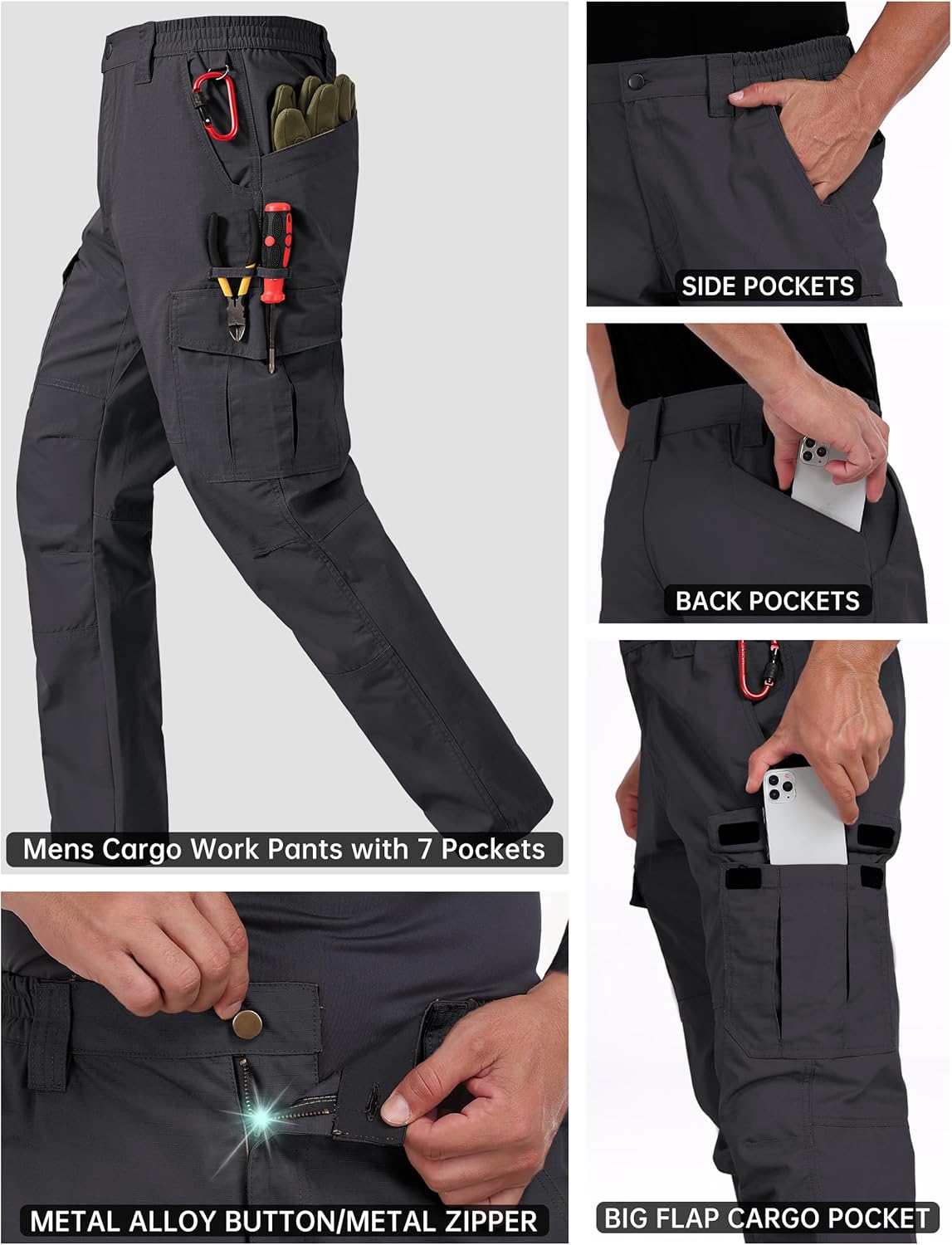 Mens Work Pants Ripstop Waterproof Cargo Pants for Men with 7 Pockets Tactical Hiking Pants - Image 3