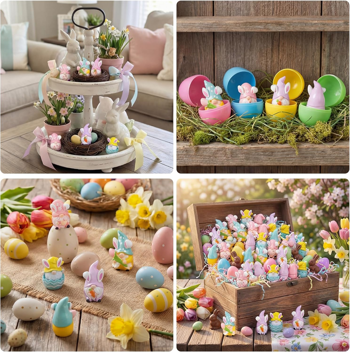 Roowest Mini Christmas Gnomes Decorations Miniature Resin Gnomes Figurines Mini Santa Deer Gingerbread Man Gnome Statue for Garden Village Table Decor