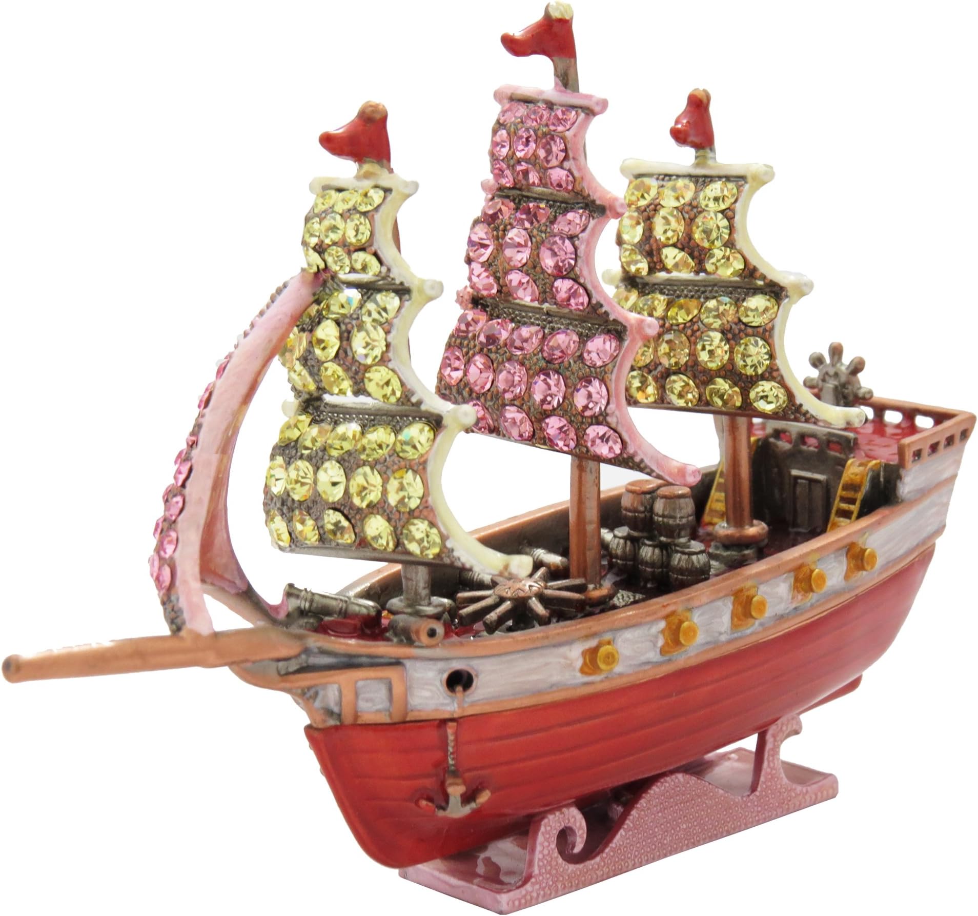 Garnet Red Enamel Crystal Sail Boat Yacht Ship Collectible Gift Decoration Trinket Jewelry Box