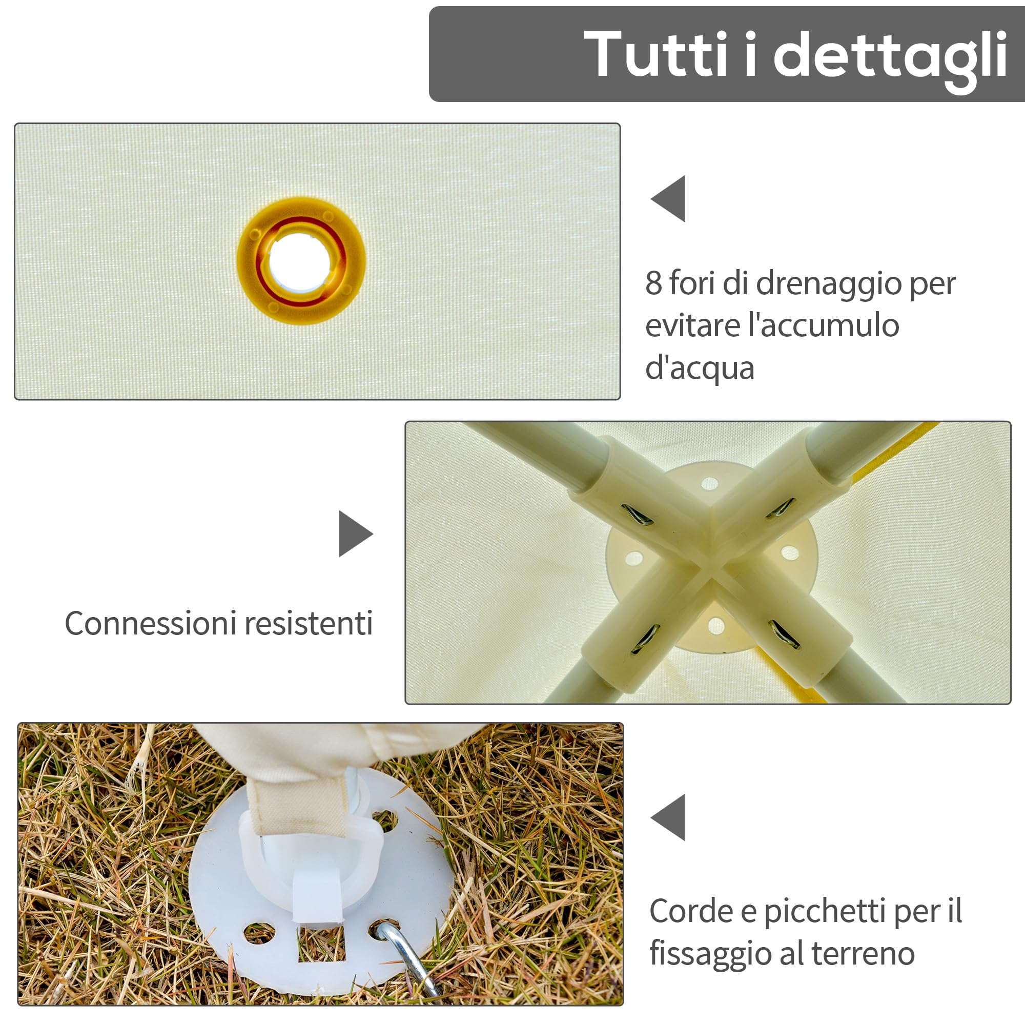 Outsunny Gazebo Impermeabile con Zanzariere 3 x 3 x 2.45 m Beige Poliestere