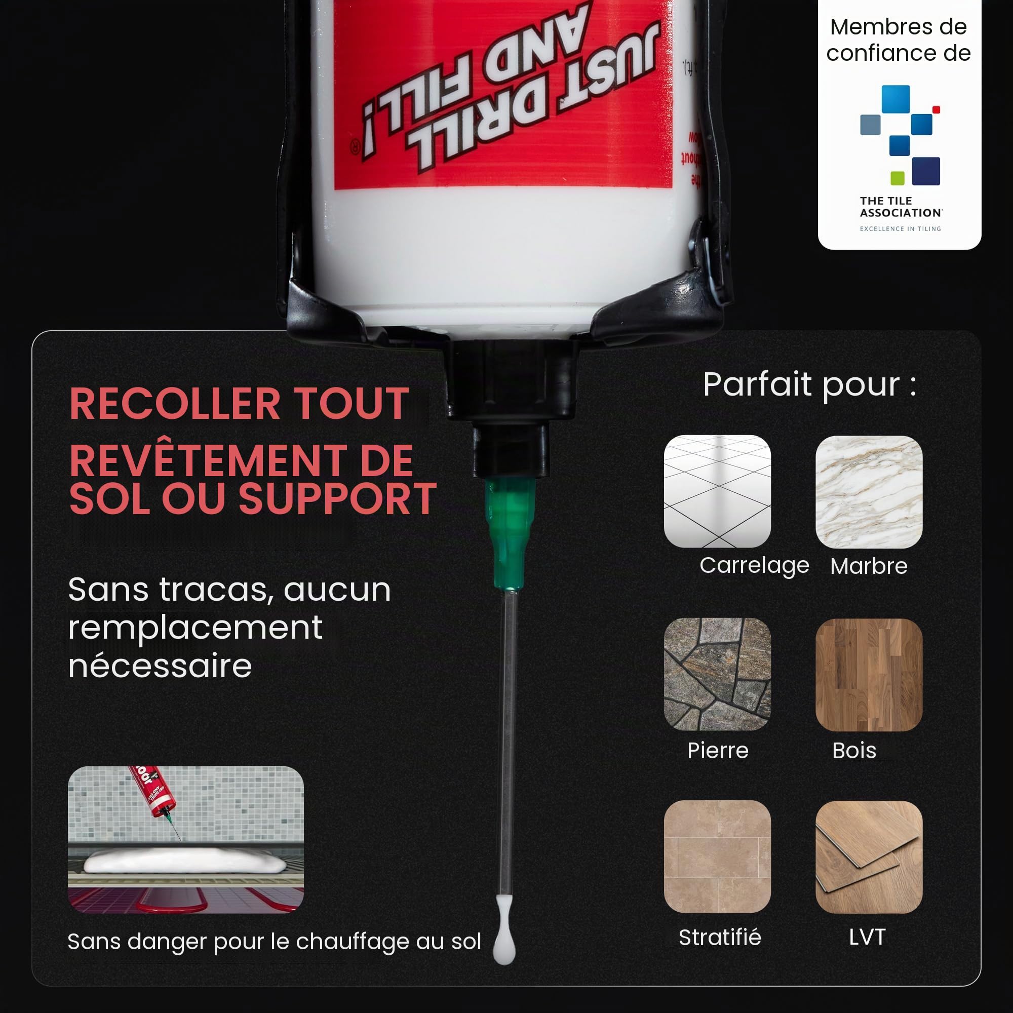 Fix-A-Floor Kit d'injection de micro-précision réutilisable, transparent, pour réparation de sols en bois, vinyle, carrelage