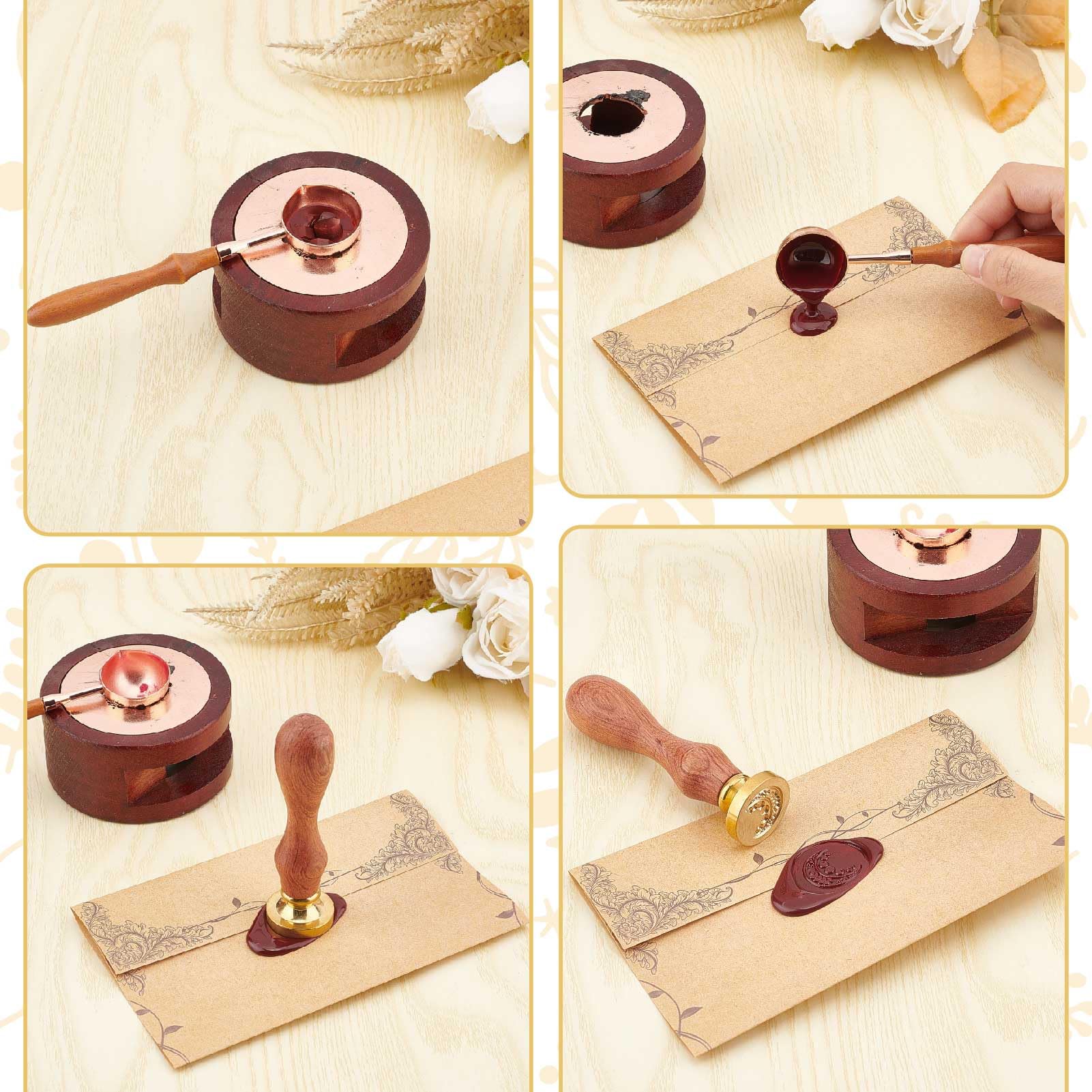 CRASPIRE Easter Egg Wax Seal Stamp Wax Stamper 30mm Vintage Removable Brass Stamp Head with Retro Rosewood Handle for Wedding Invitations Thanksgiving Gift Packing DIY Scrapbooking Embellishment - Image 3