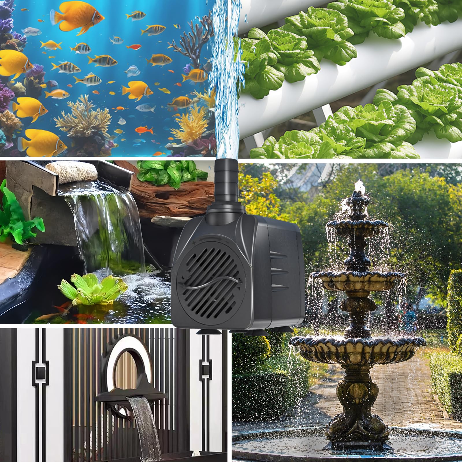 Pompa filtro per laghetto, 16 W, 800 l/h, protezione dal surriscaldamento, funzione ultra silenziosa, con cavo da 1,8 m, per fontane, sistemi idroponici. Pompa sommergibile, colore nero