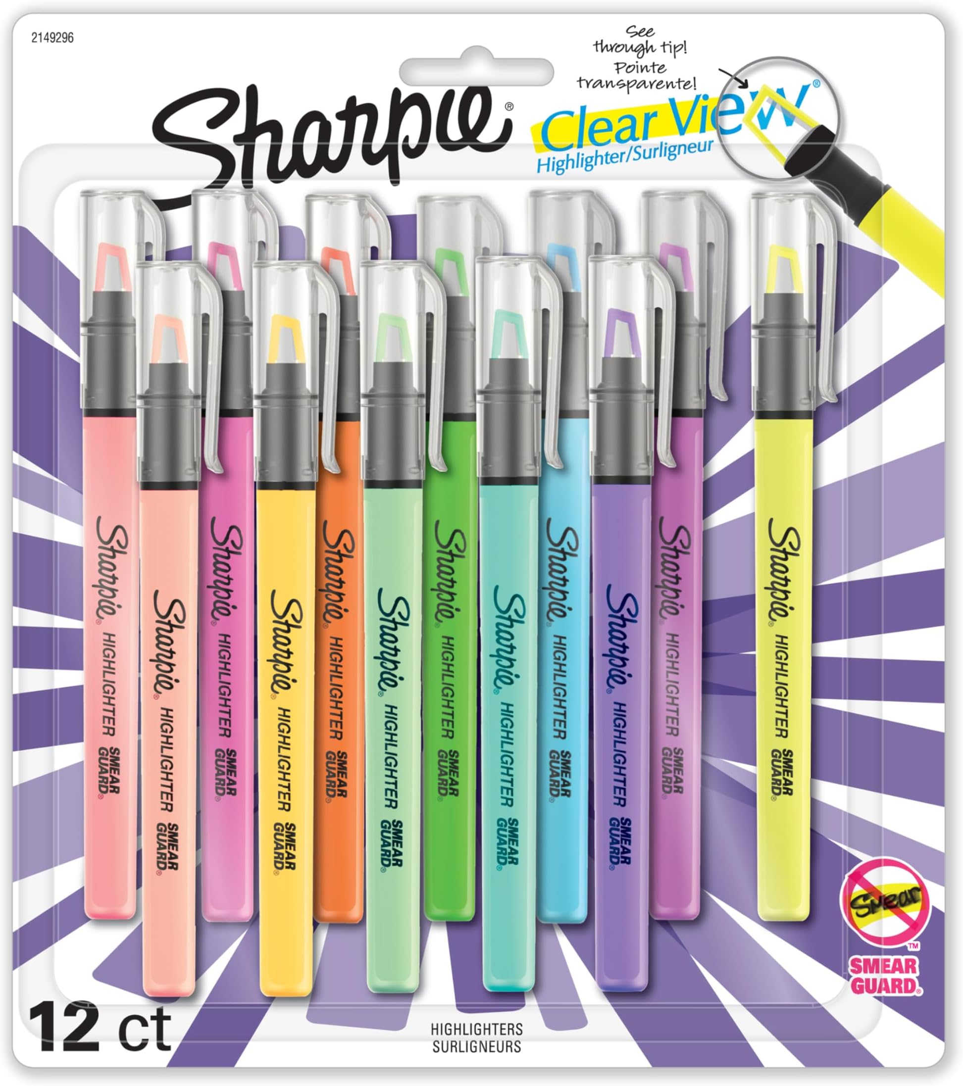Highlighter Clear View Highlighter with See-Through Chisel Tip Stick Assorted 12 Count