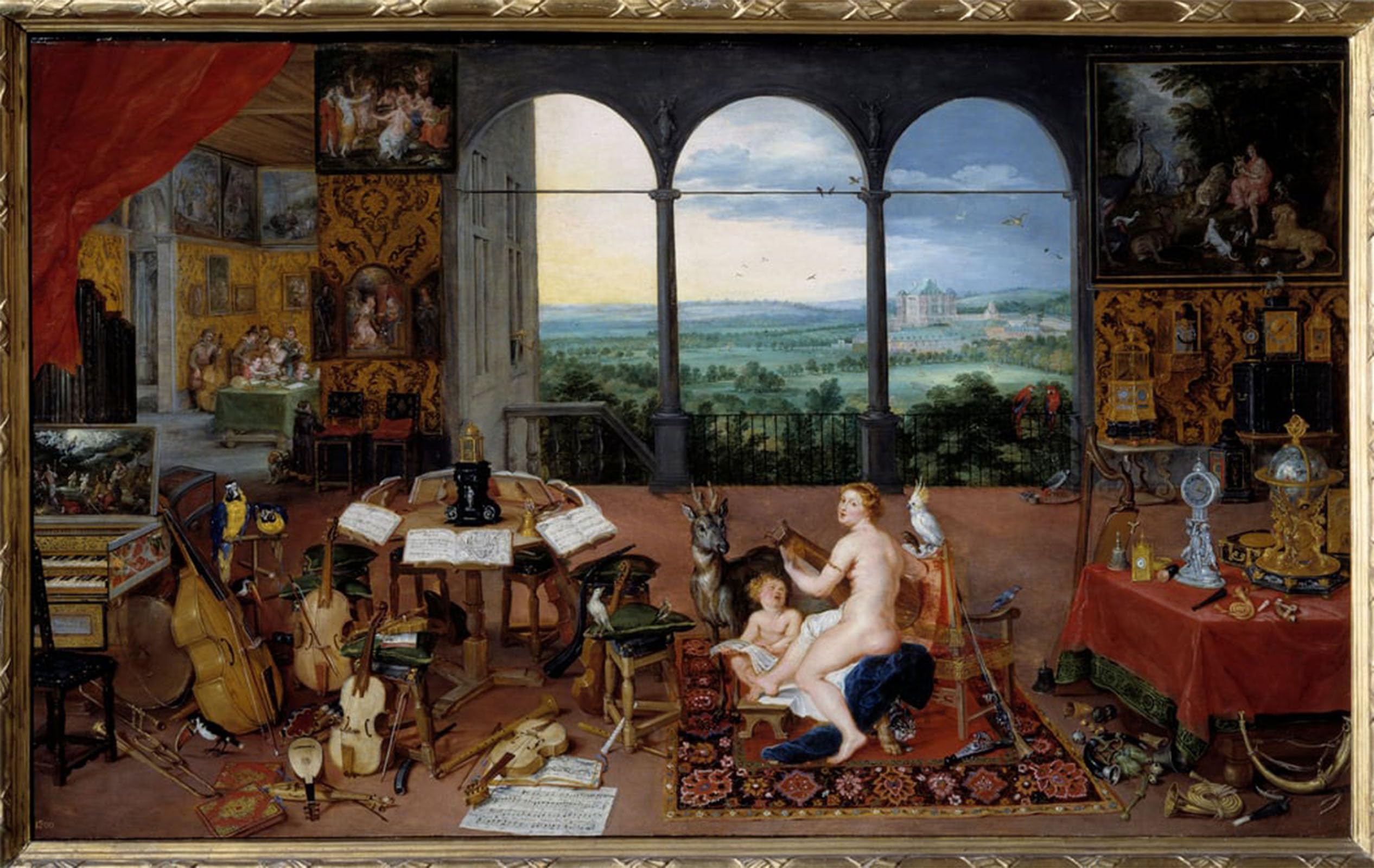 ARTXLXXBN Famous Painting Canvas Artwork Graffiti Print Hearing Allegory of the Five Senses Painting by Jan the Elder Brueghel Portrait Canvas Image for Home Decor 60x90cm
