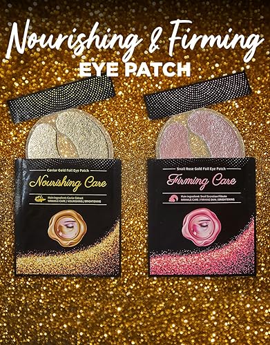 Miniatura 7 de YURICOS - Parche de caracol dorado rosa para debajo de los ojos para ojeras e hinchazón, 8 pares, enriquecido, máscara de oro rosa para disminuir