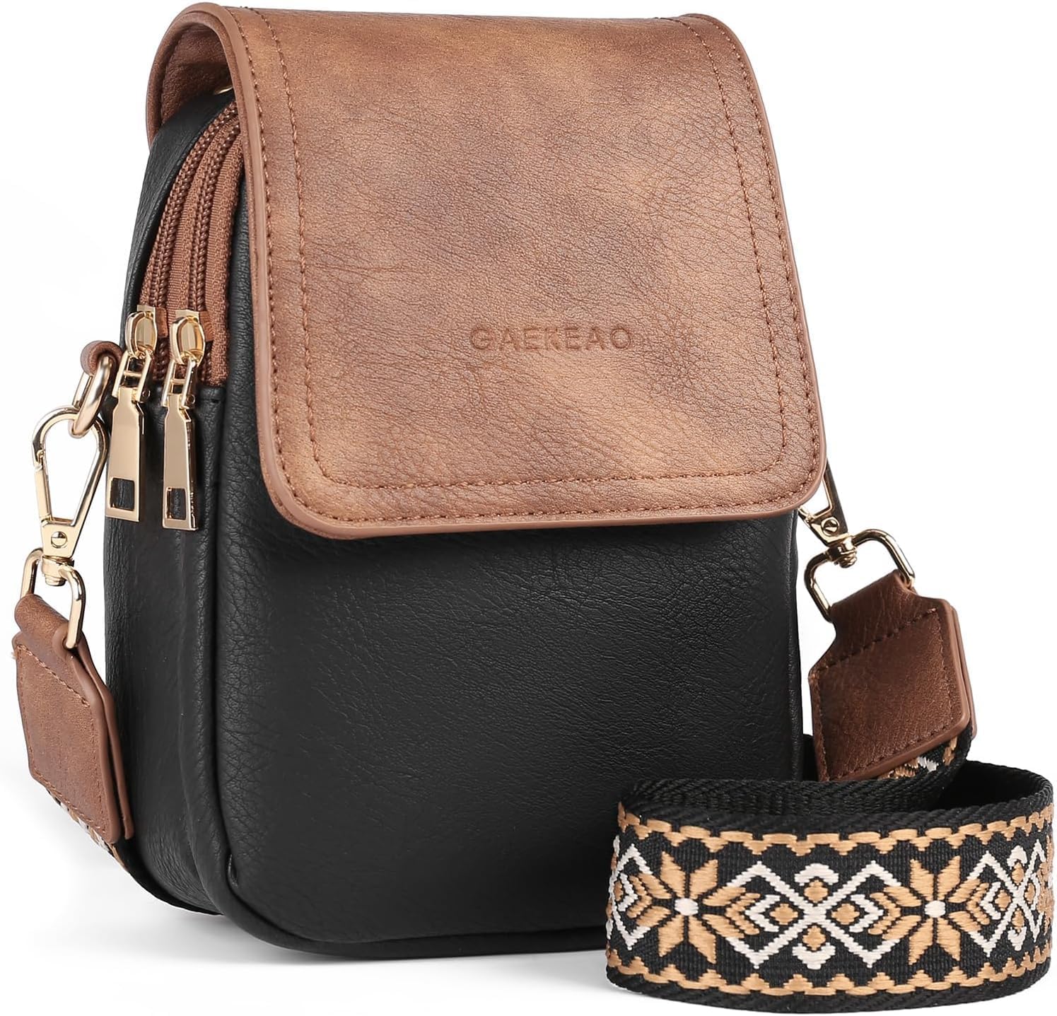 Azonee Small Crossbody Bags For Women, Vegan Leather Purse With Adjustable Strap, Cell Phone Wallet Shoulder Bag For Travel And Daily Use (Black with Brown)