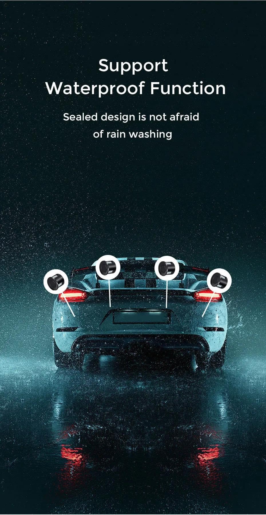 Sensores De Aparcamiento Kit Sensor Aparcamiento Coche 4 Sensores Distancia Detección 0 A 2 Metros Radar Marcha Atrás Alarma Sonora Pantalla Sensor De Estacionamiento