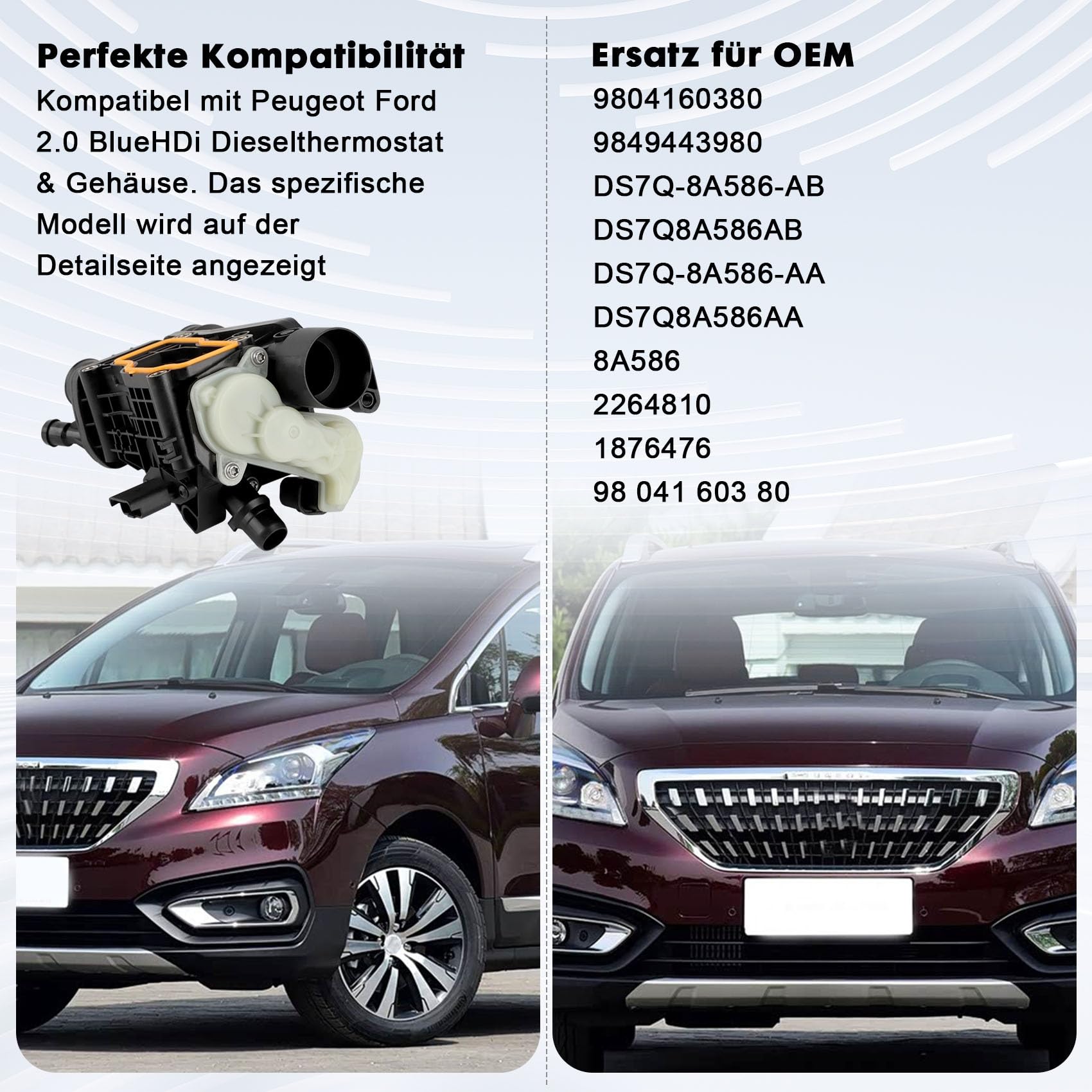 Thermostatgehäuse mit Temperatursensor Diesel 9804160380 9849443980 Kompatibel mit Peugeot Ford 2.0 BlueHDi