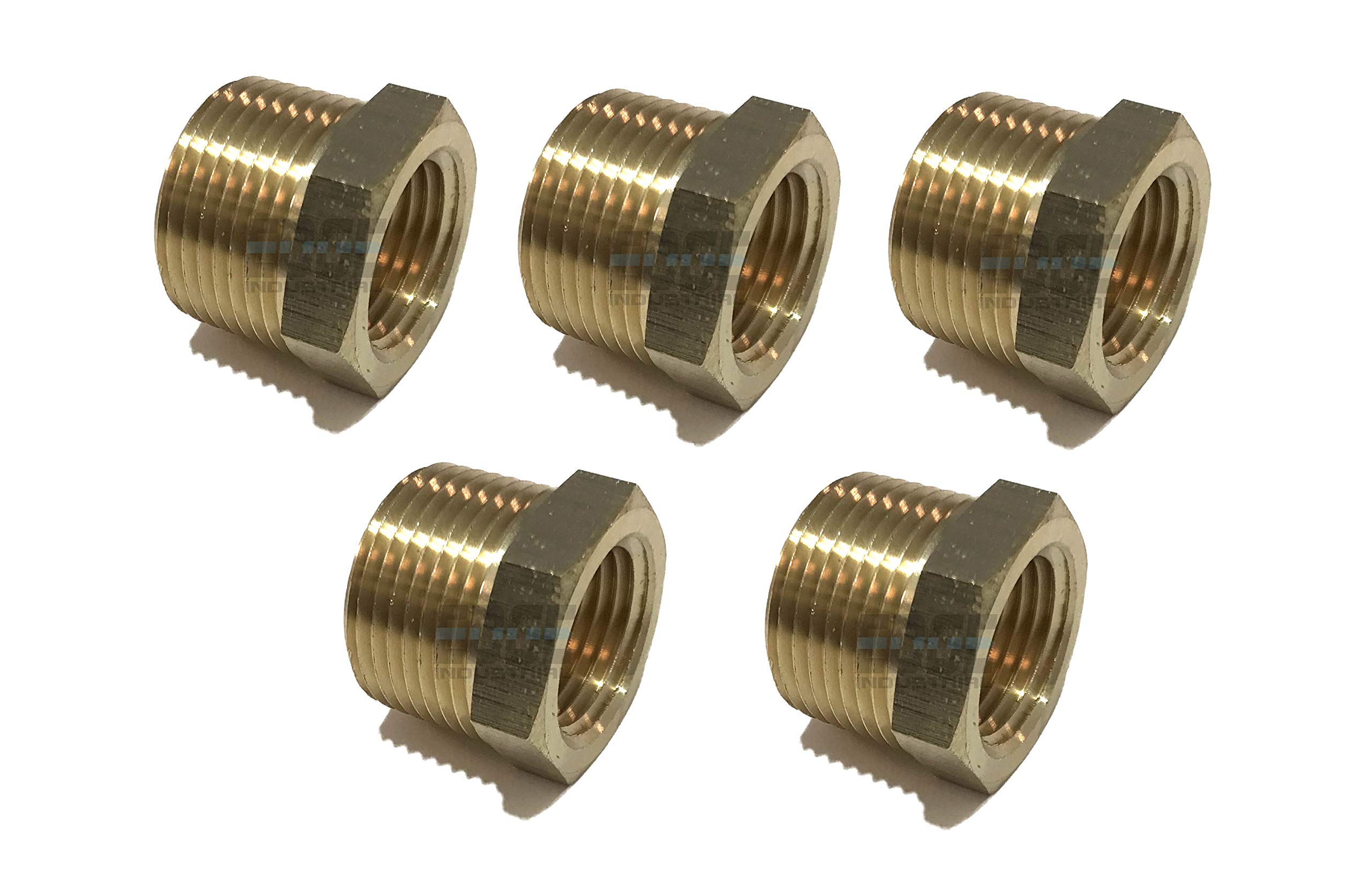 EDGE INDUSTRIAL Brass REDUCING HEX Bushing 3/4" Male NPT X 1/2" Female NPT Fuel/AIR/Water/Oil/Gas WOG (Qty 05)