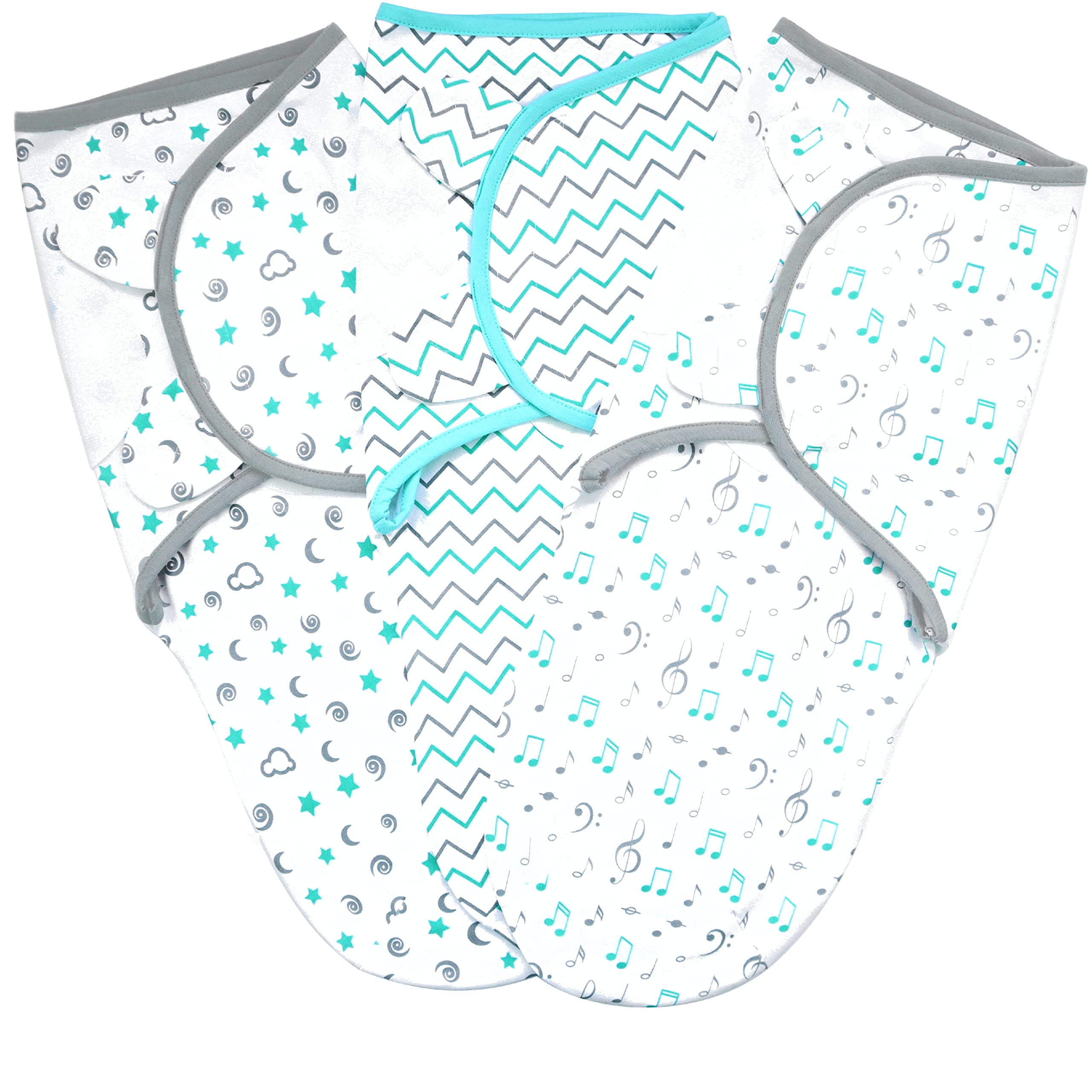 Swaddle Blanket, Baby Swaddle Wrap for Newborn and Infant, Adjustable Swaddle Set for Baby Boy and Girl, Soft Organic Cotton, Small (0-3 Month), Grey/Aqua