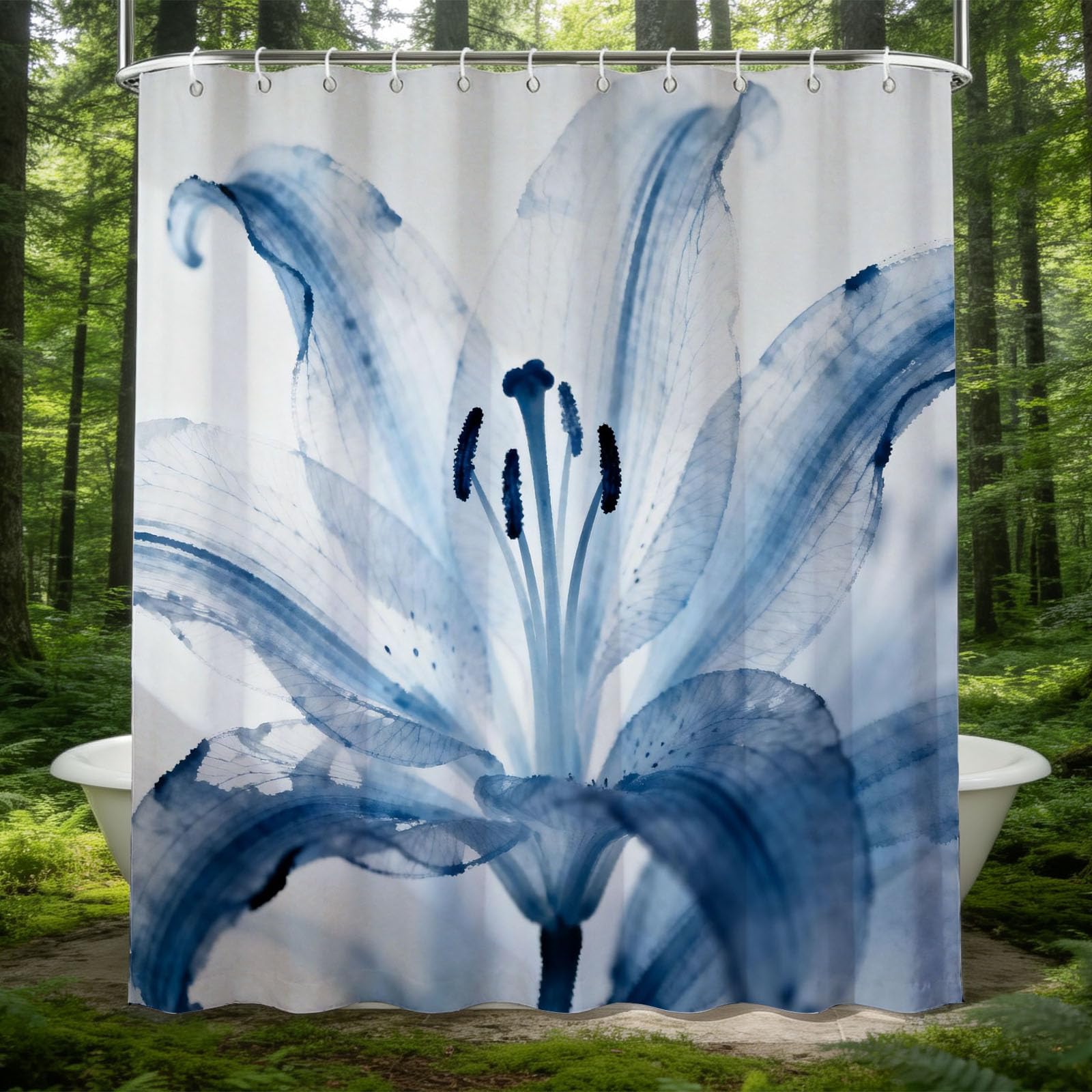 Rideau de douche thème de la nature lys pour une ambiance spa zen
