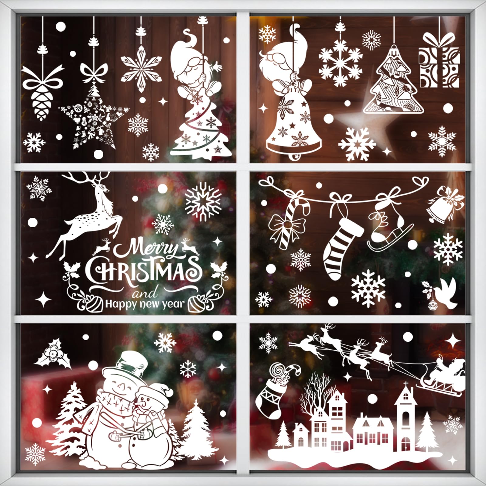 Xyxu Christmas Window Stickers, 9 Sheets White Theme, Reusable Snowflake Window Decorations, White Christmas, 30x20cm