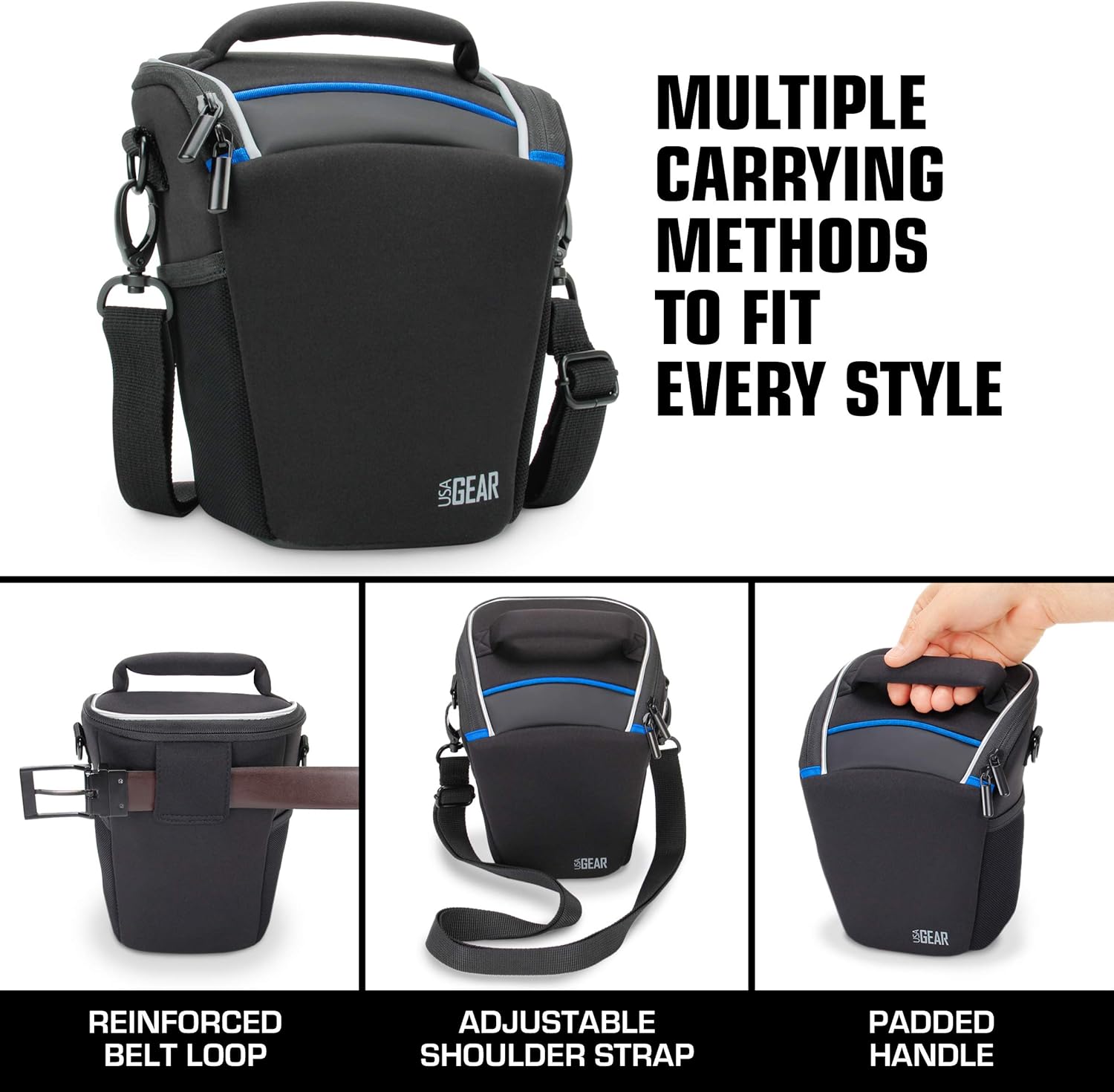 USA Gear DSLR Camera Case for Men and Women with Top Loading Accessibility, Adjustable Shoulder, Small Camera Sling Bag, Travel Padded Handle - Camera Holster Bag for Nikon, Canon, Panasonic (Black) - Image 9