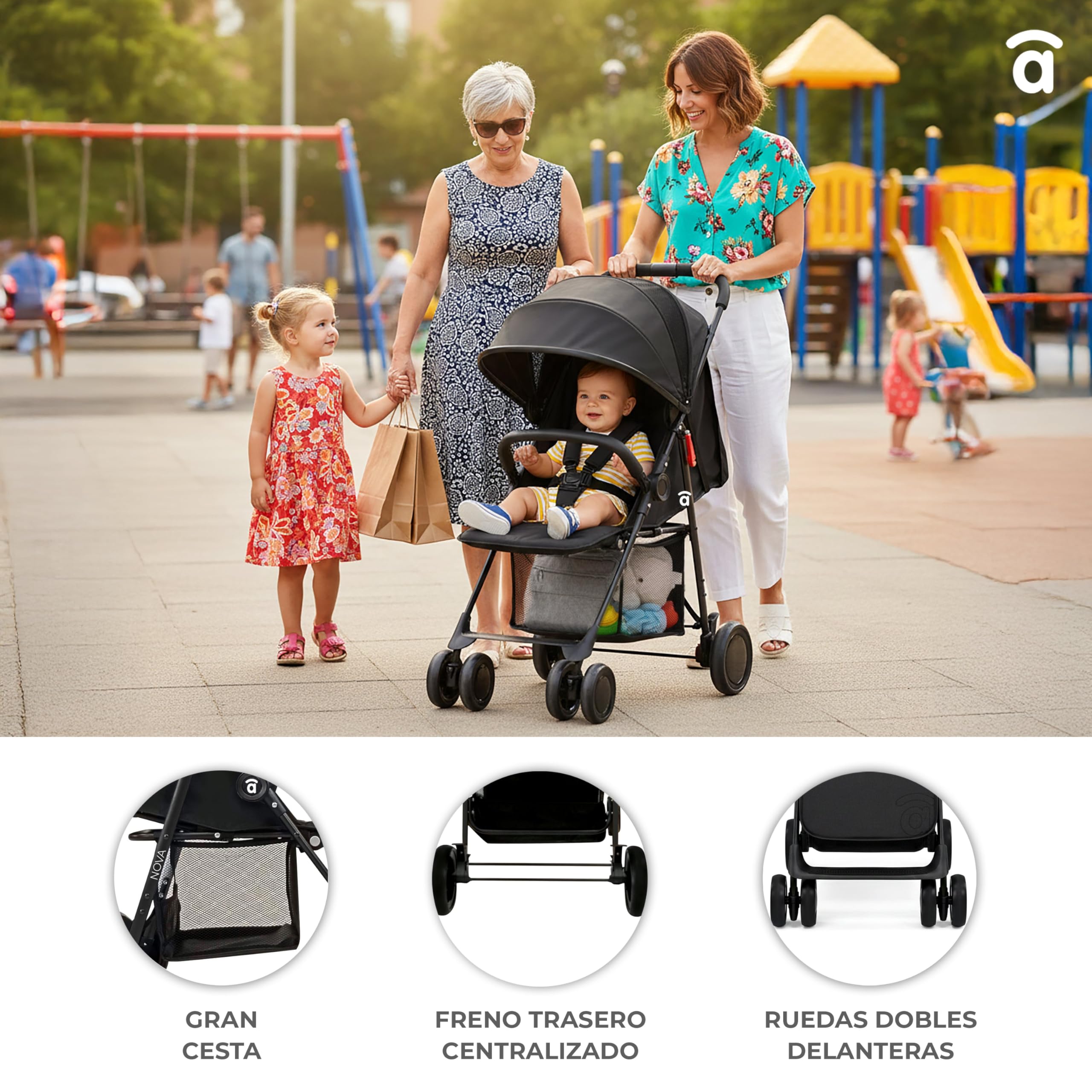 Silla de Paseo Ligera y Compacta para Bebé desde Nacimiento, Carrito Bebé Ultraligero 5,5 kg con Respaldo Reclinable, Capota Extensible, Arnés 5 Puntos y Suspensión – Asalvo NOVA Negro