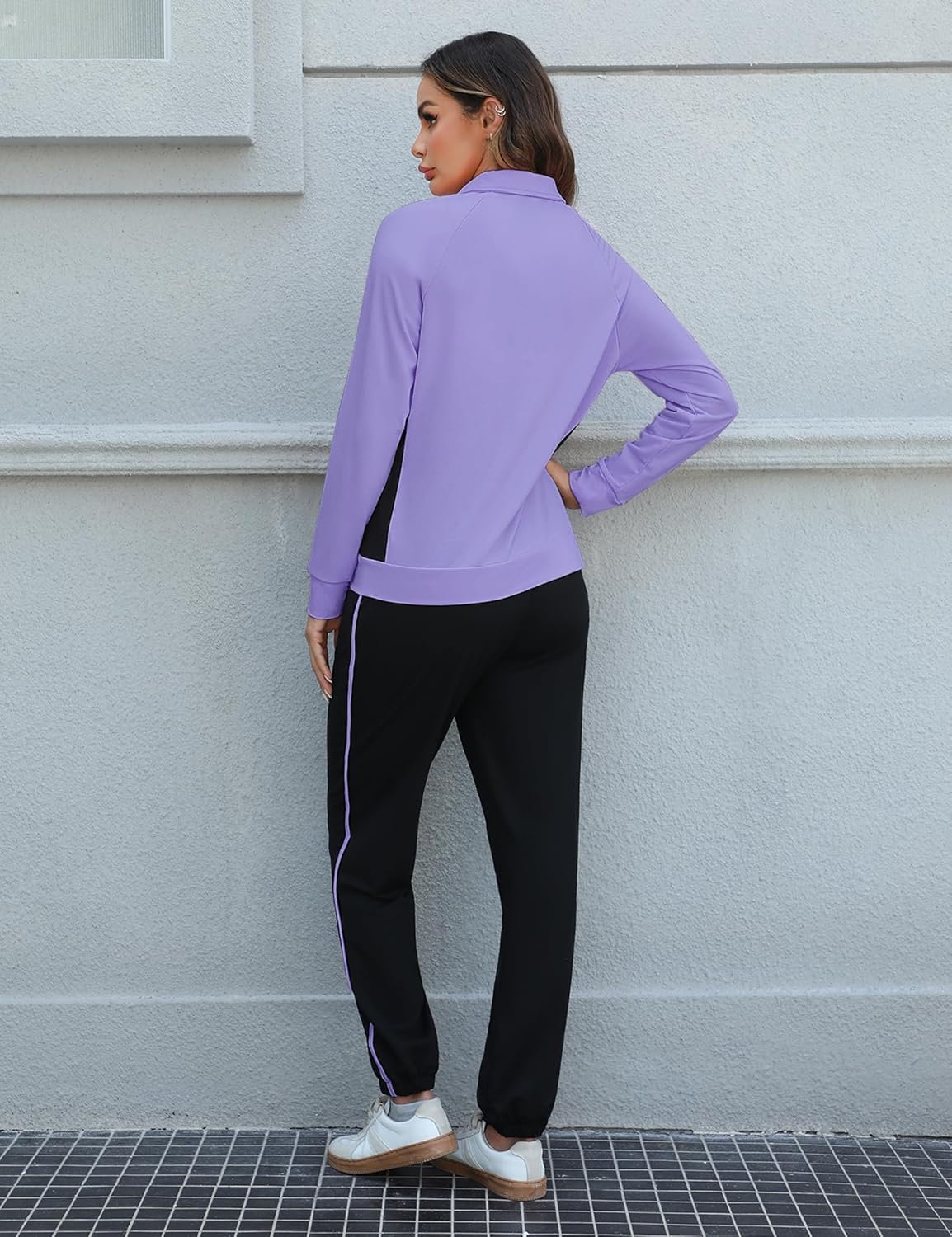Marvmys Womens Track Suits 2 Piece Set Full Zip Tracksuit Running Jogging Suit 2 Piece Outfits Sweatsuit Long Purple XXL - Image 7
