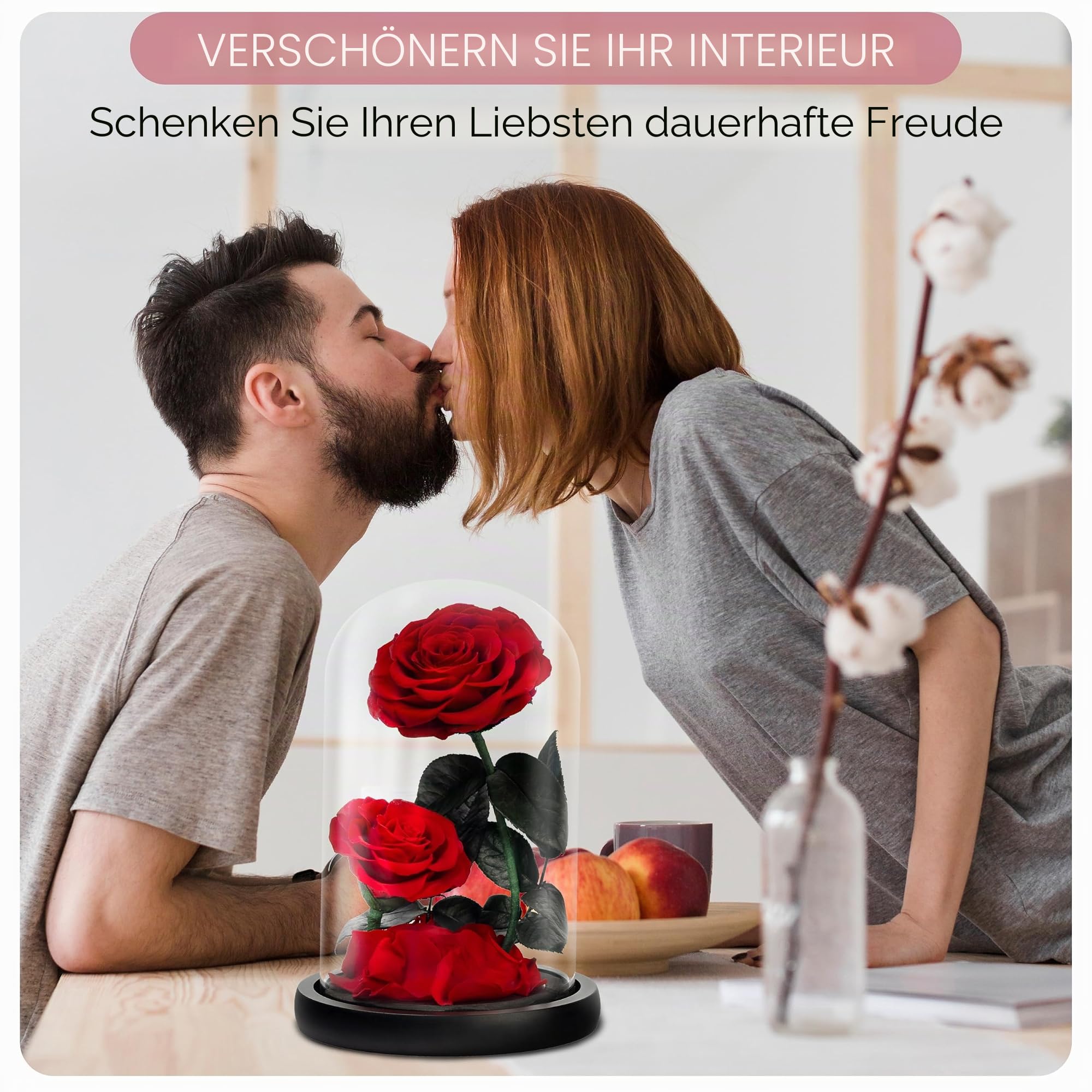 Ewige Blume in Glaskuppel: konservierte Rose Valentinstag, Muttertag, Geburtstag, Jahrestag, Hochzeit und Weihnachten