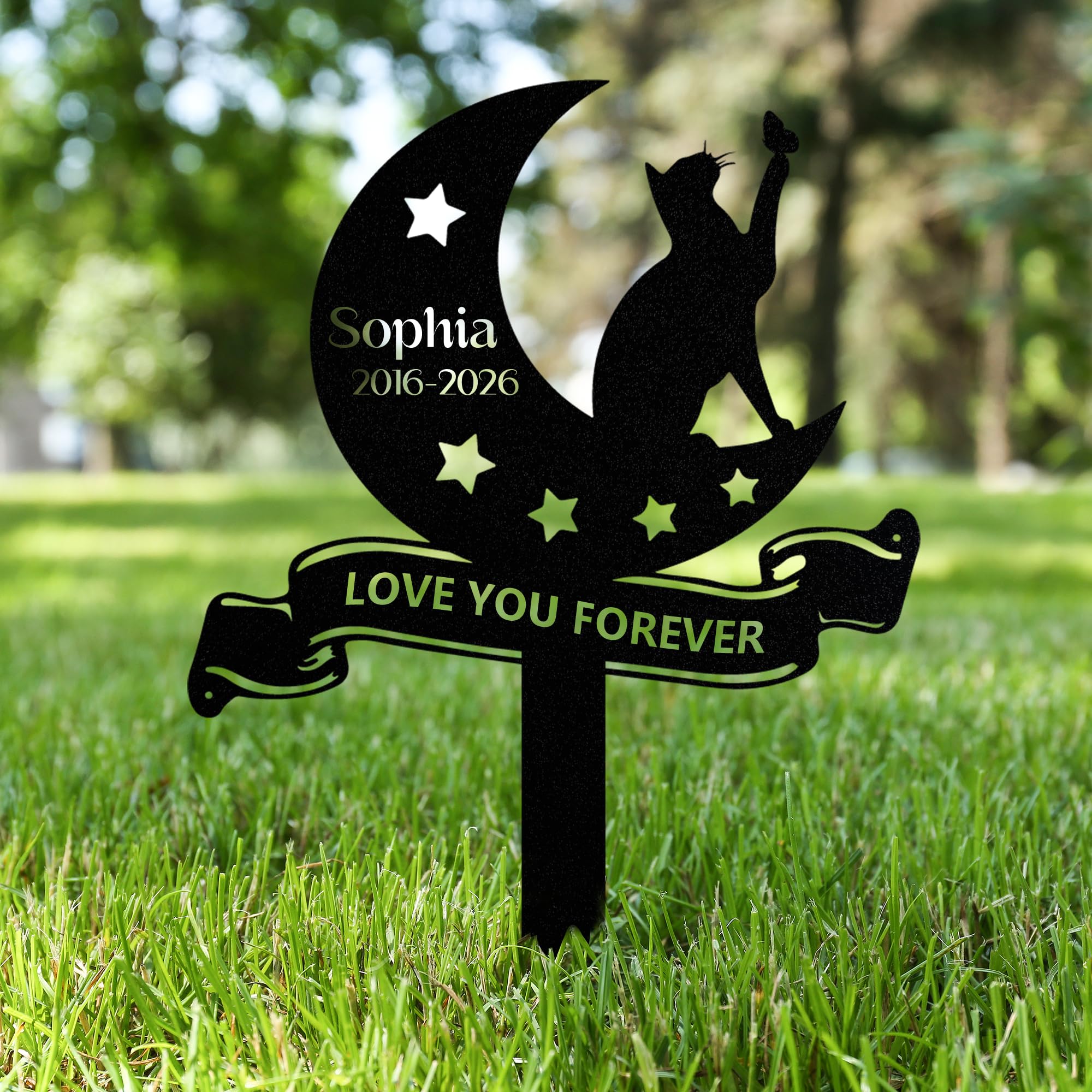 AGEUIRPOD Personalised Cat Grave Markers Pet Headstones for Cats for Lost Cat Sympathy Gift Waterproof Cat Grave Markers Outdoor, Dog Memorial Gift, Customized Flowers Cat Memorial Burial Stake