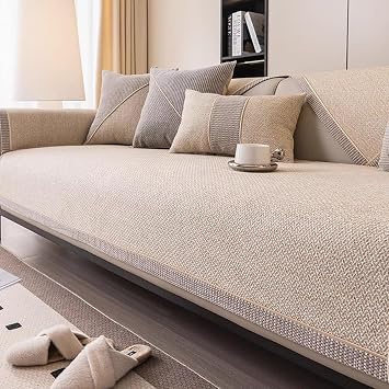 Sofa Covers Washable Sectional L Shape, Sofa Cover 1 2 3 4 Cushion Couch with Back Pillows, Corduroy Machine Washable Sofa Slipcovers Anti-Slip Beige 70 * 70