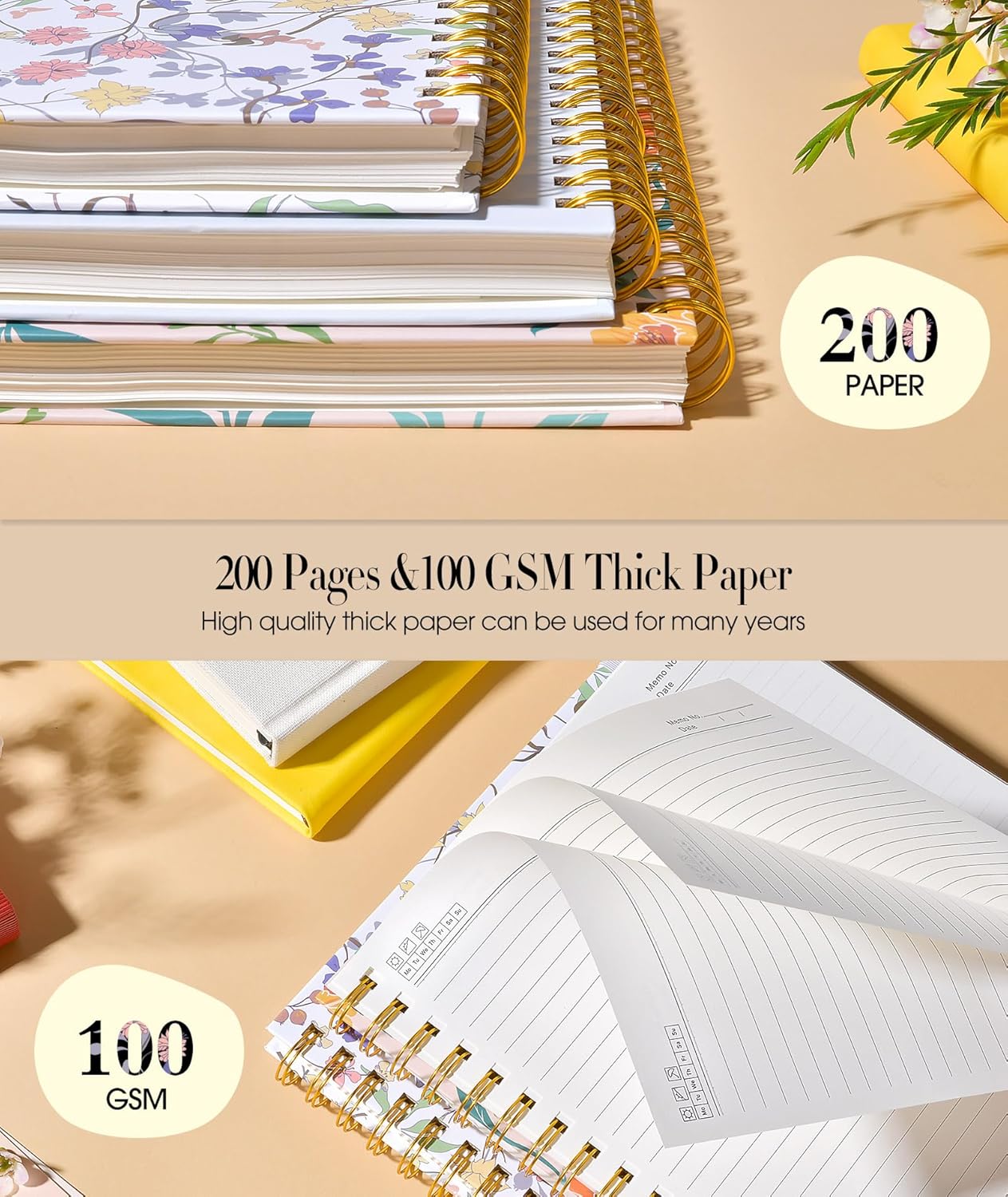 Cute Spiral Notebook Journal for Women, 200 Pages Lined Notebooks 8.5” x 11”, A4 Large Hardcover Spiral Journals with 100 GSM Thick Paper, College Ruled Notebook for Writing Work School, Purple Floral - Image 4