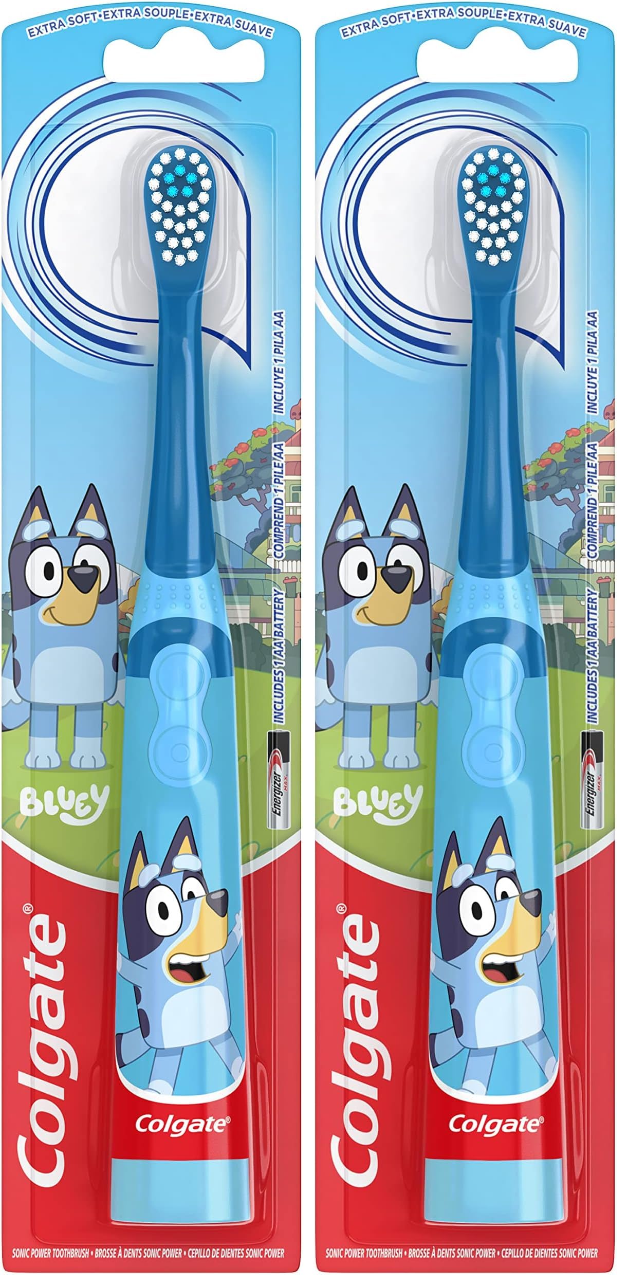 Colgate Kids Battery Powered Toothbrush | Extra Soft Bristles | Flat-Laying Handle | Bluey | 2 Pack