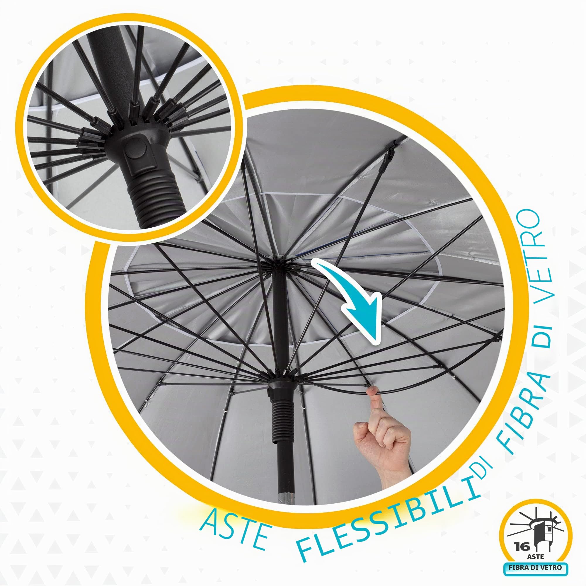 AKTIVE 62247 | Ombrellone da spiaggia antivento con protezione UV50 | Ombrellone da spiaggia Ø240 con altezza regolabile e asta inclinabile | Ultra antivento | Include borsa per un facile trasporto