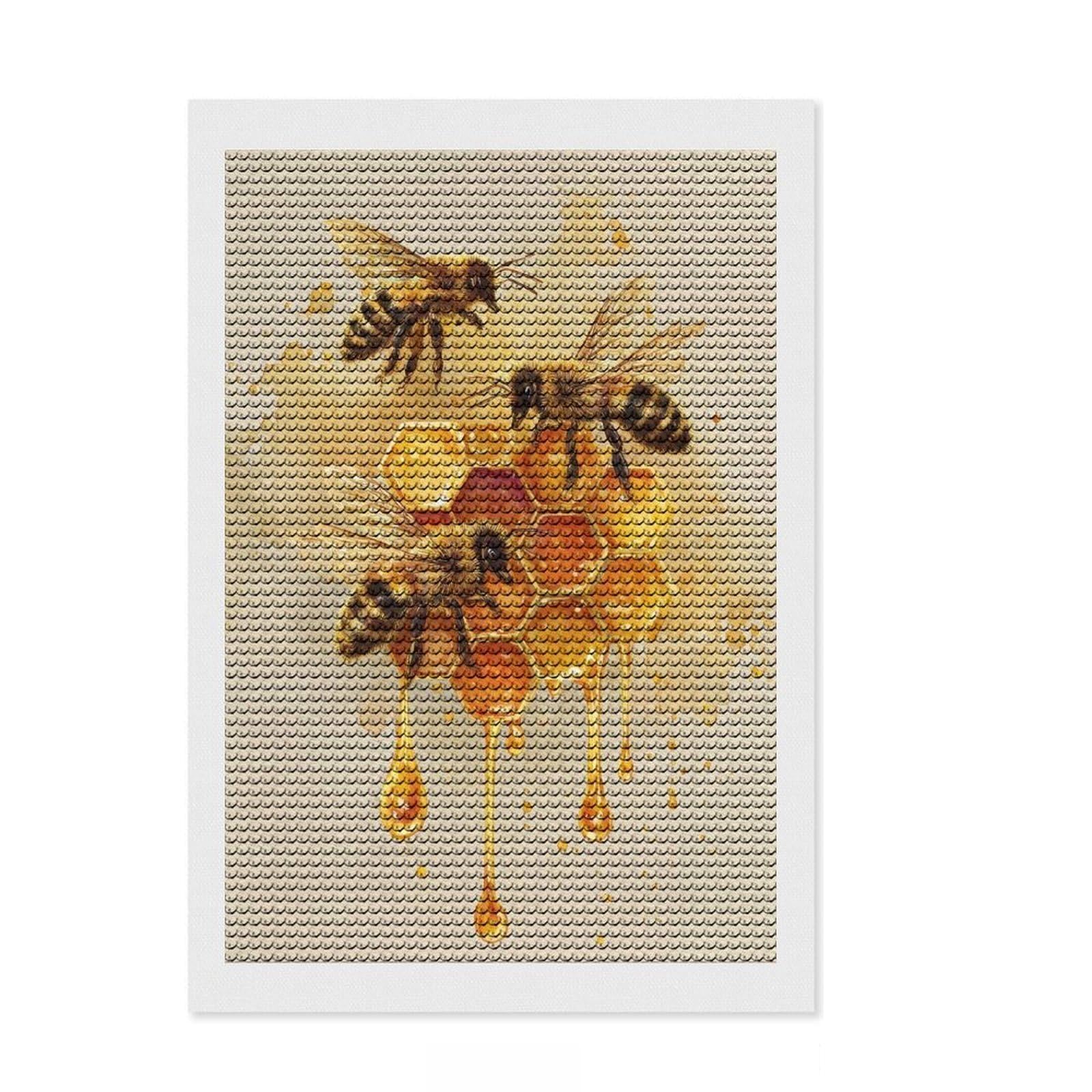 Junmoney Bees and Honeycomb Watercolor Painting Diamond Art Kit 8"x12", Easy to Follow Symbols, Mindful Craft Activity, Bedroom Decor, Christmas Gift