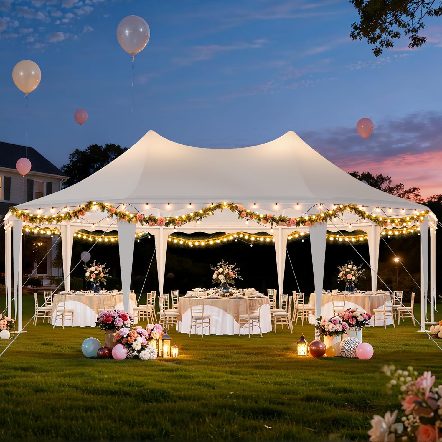 DWVO 29x21FT Heavy Duty Party Tent, Upgraded Wedding Tent Event Shelter Galvanized Canopy with Removable PVC Sidewalls, White