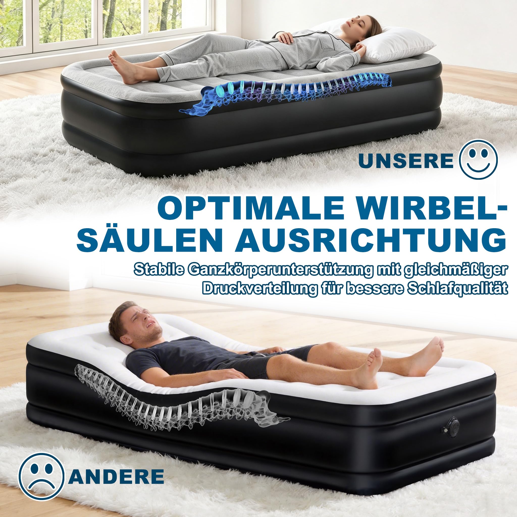 luftmatratze luftbett selbstaufblasend klappmatratze aufblasbare matratze mit eingebauter elektrischer Pumpe und Aufbewahrungstasche für Camping oder Heimgebrauch, geeignet für 1 Personen