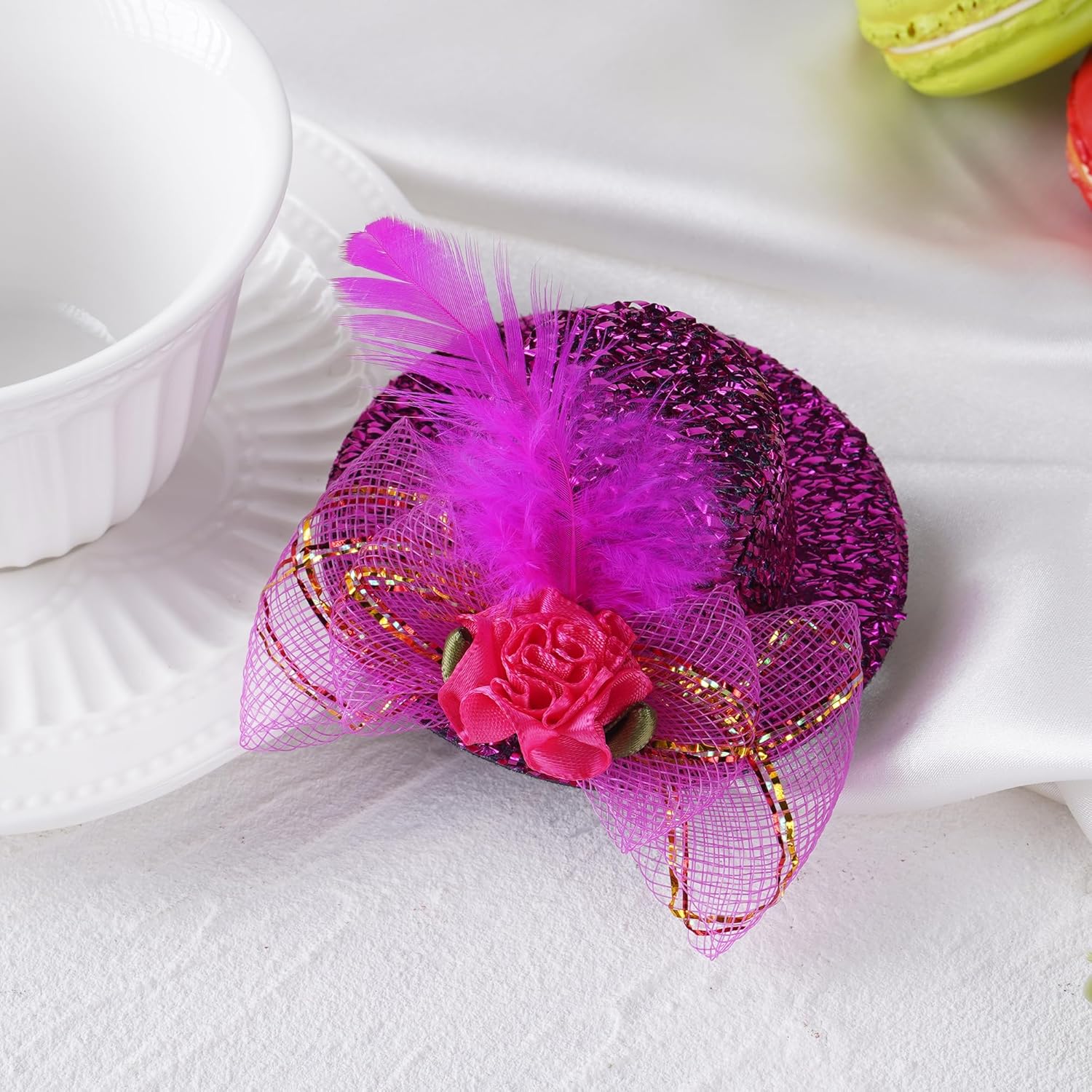 6 Pcs Mini Tea Party Hats, 2026 Derby Attire Hats for Girls, Small Fascinators with Clip-On Design - Image 2