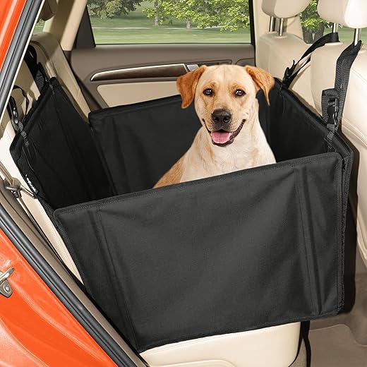 Extra Stable Dog Car Seat – Reinforced Car Seat for Small and Medium Dogs with 4 Attachment Straps – High Quality and Waterproof Dog Car Seat for the Back Seat in the Car (L Size, Black)