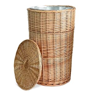 16 5 Gallon Large Wicker Trash Basket with Metal Liner 15x14x24 in Wicker Trash Can with Lid Tall