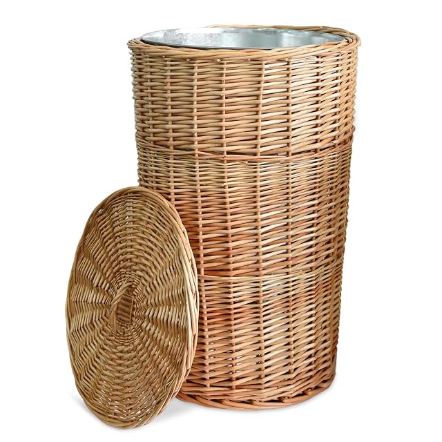 16 5 Gallon Large Wicker Trash Basket with Metal Liner 15x14x24 in Wicker Trash Can with Lid Tall