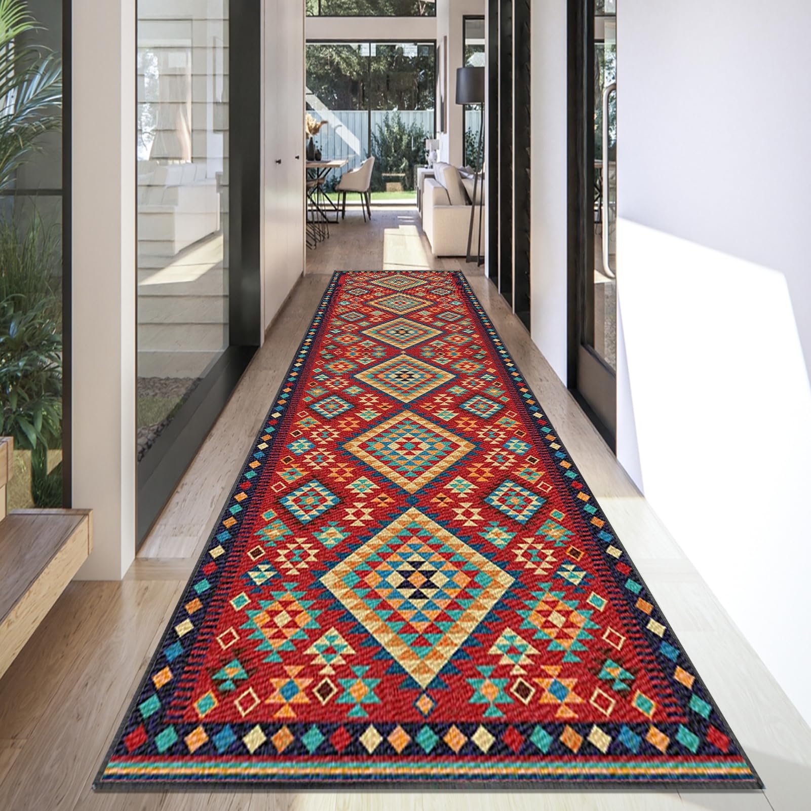 Carpet Runner for Hallway Long Washable Kitchen Rugs Runner for Entryway Non Slip Hall Runner 90 x 500 cm Area Rug Door Mats Indoor Floor Carpet Runner Rugs for Hallway Kitchen Laundry Room Bedroom