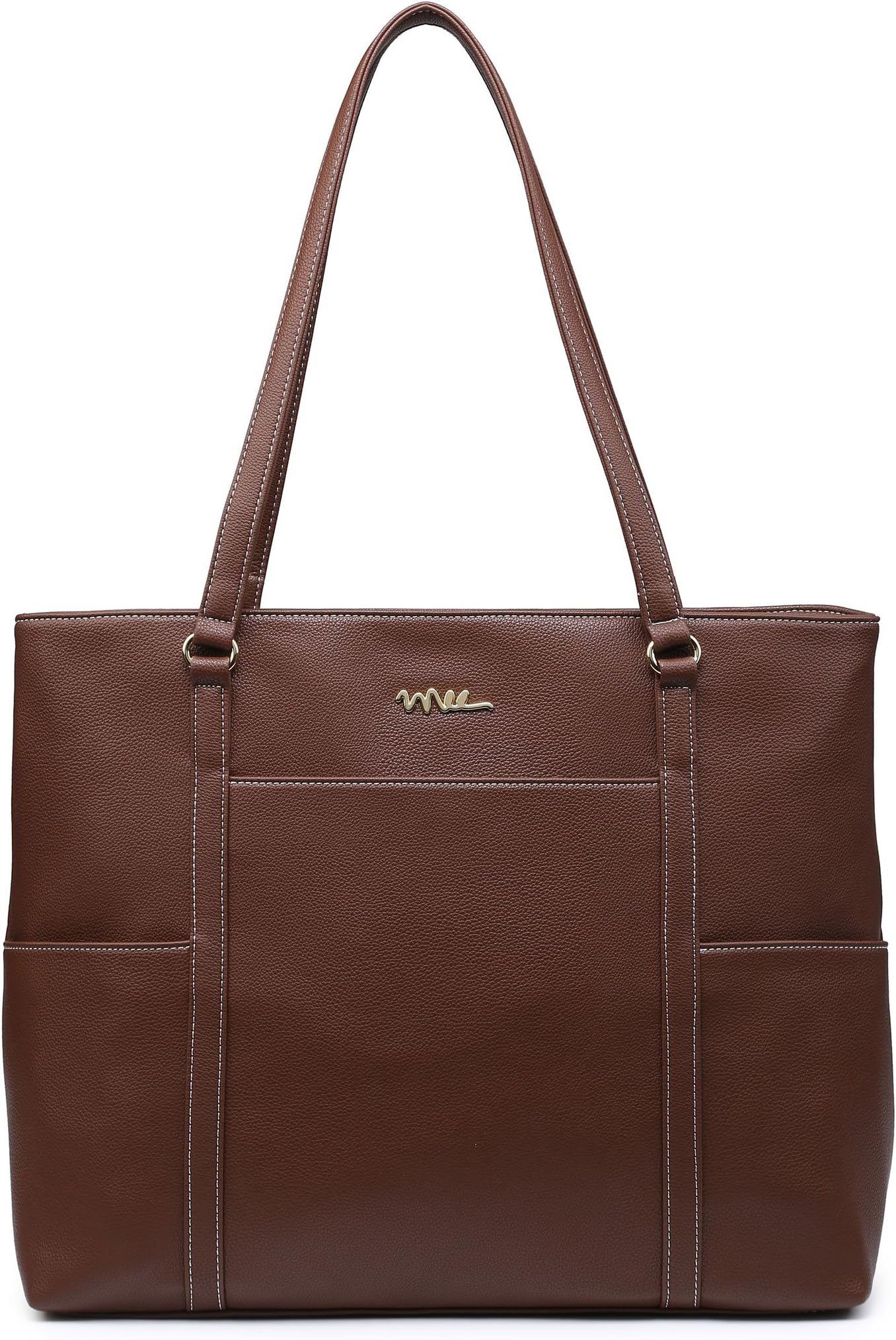 Classic Laptop Leather Tote Bag for 15 15.6 inch Notebook Computers Travel Carrying Bag with Smart Trolley Strap Design - Dark Brown