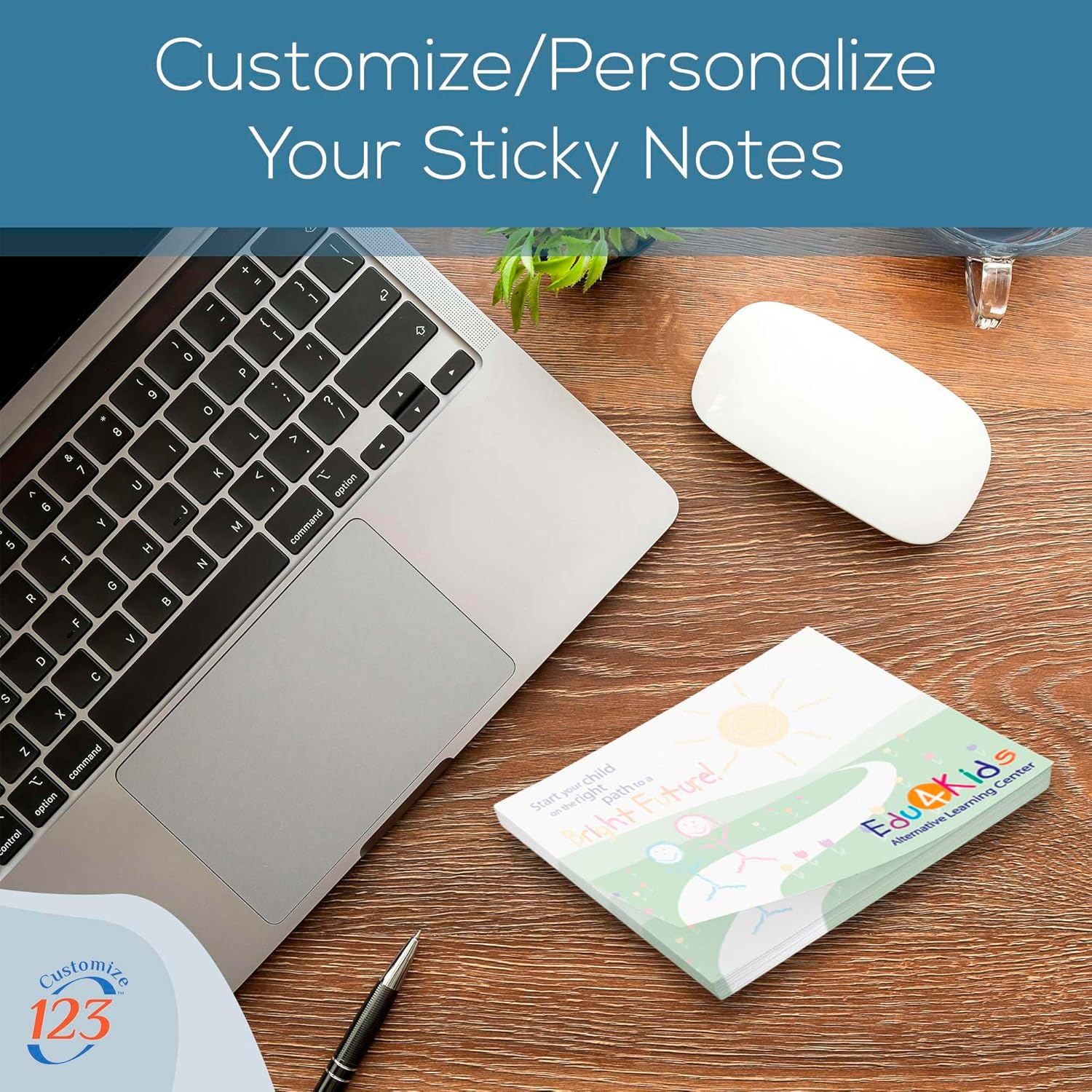 Personalized Sticky Notes 4"x3" with Text or Logo, Custom Office Pads, 50 Sheets Customized Memo Pads for Office, Home and School, Notepad Gifts Useful for Teacher, Staff, Student Supplies, 1,000 Qty