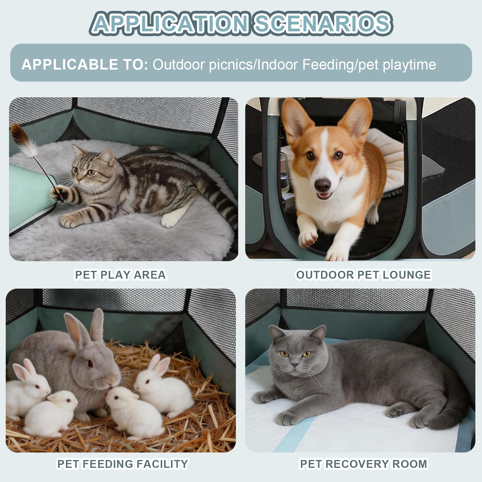 Corralito plegable para mascotas, tienda de campaña portátil para cachorros, perros, gatos, conejos, tienda de campaña para perros con cubierta de malla extraíble para viajes, uso en