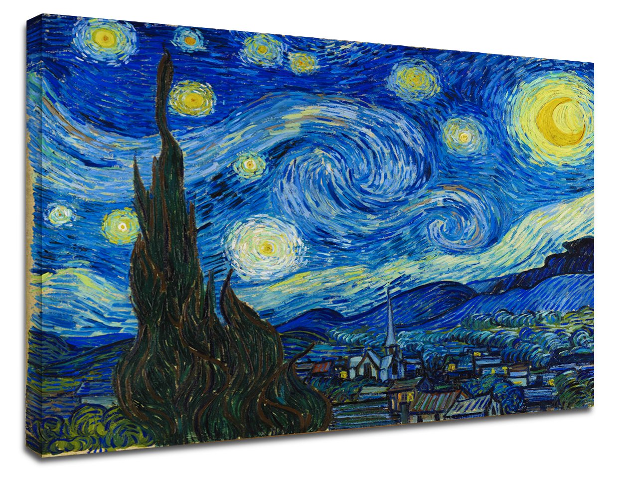 Grafic Quadro Van Gogh Notte Stellata - Starry Night - Quadro stampa su tela canvas con o senza telaio (CM 130X103, QUADRO CON TELAIO IN LEGNO)
