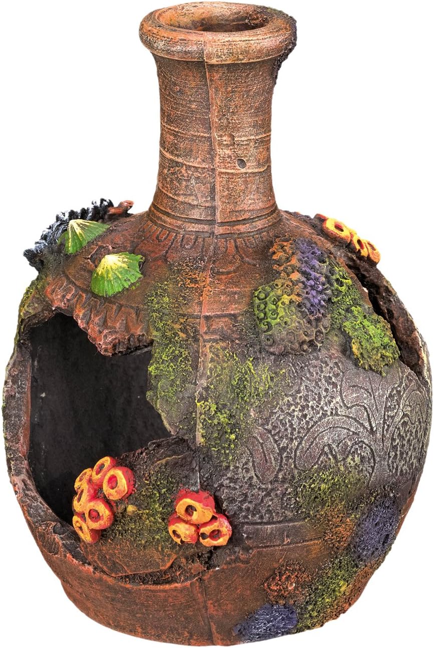 Aqua Ornaments 'Jug With Mussels' Aquarium Decoration with Plants 17.5 x 13.2 x 13 cm